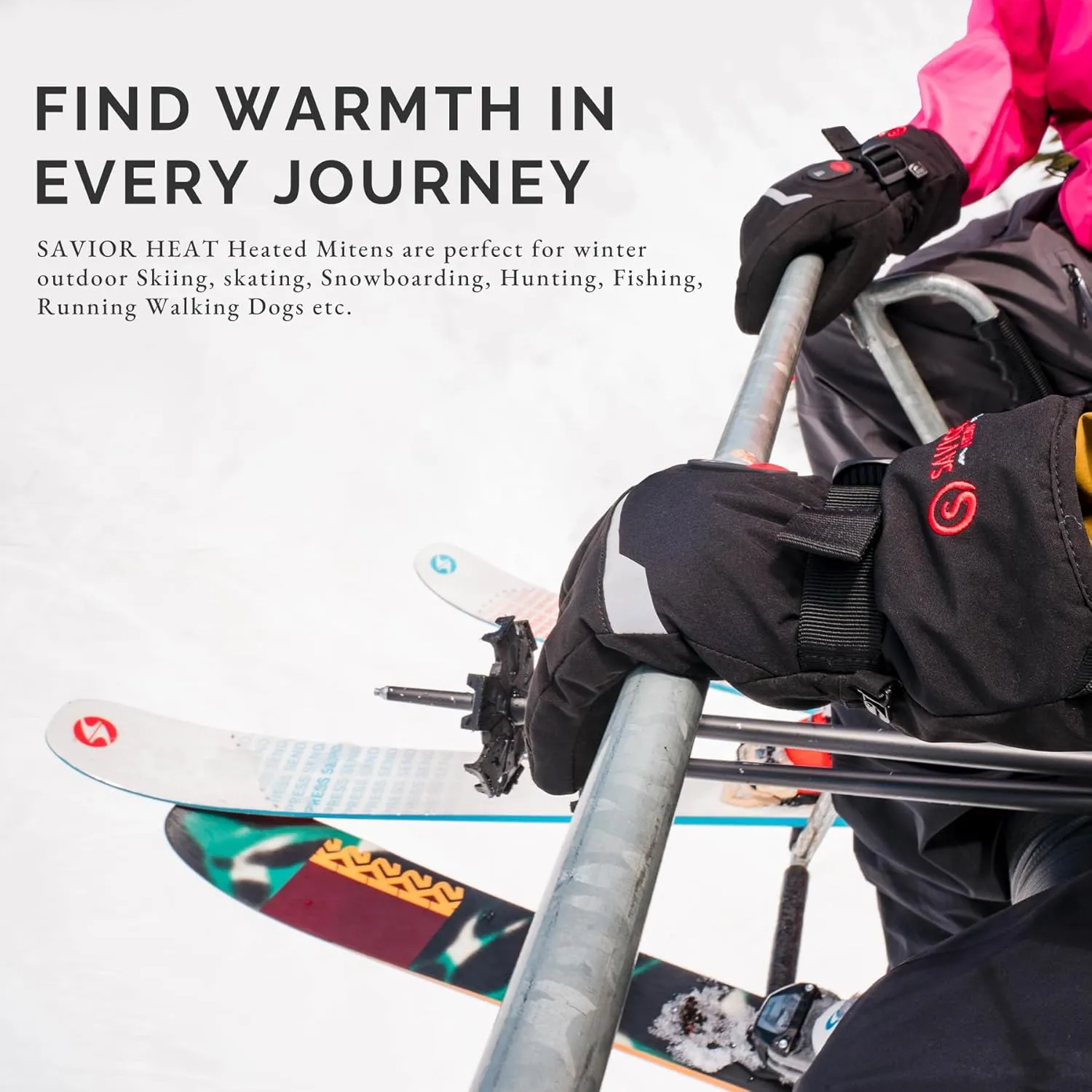 SAVIOR HEAT Heated Mittens Battery Ski Gloves, Electric Rechargeable Mitts for Skiing Camping Hiking Arthritis Hands Men Women