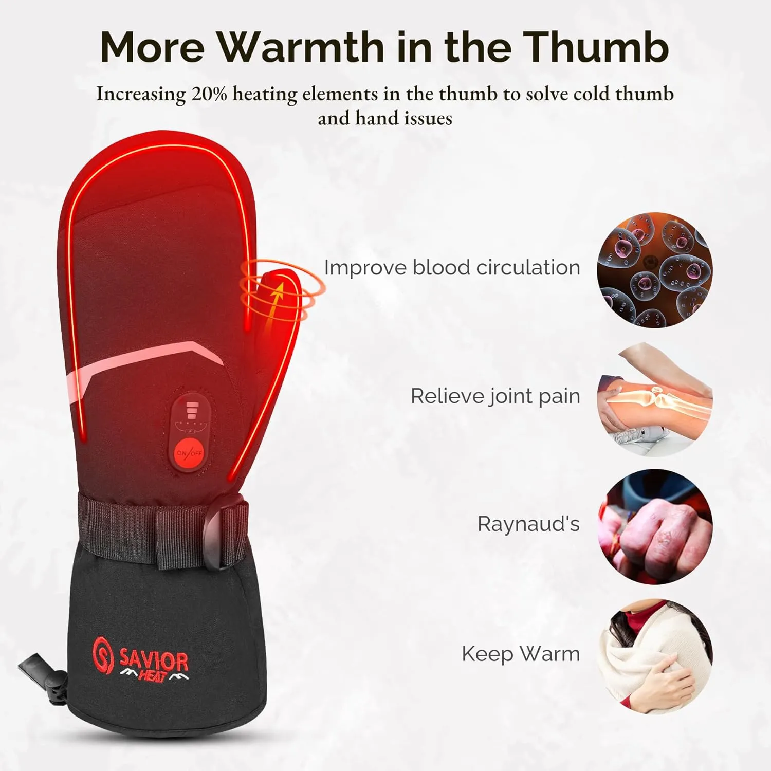 SAVIOR HEAT Heated Mittens Battery Ski Gloves, Electric Rechargeable Mitts for Skiing Camping Hiking Arthritis Hands Men Women