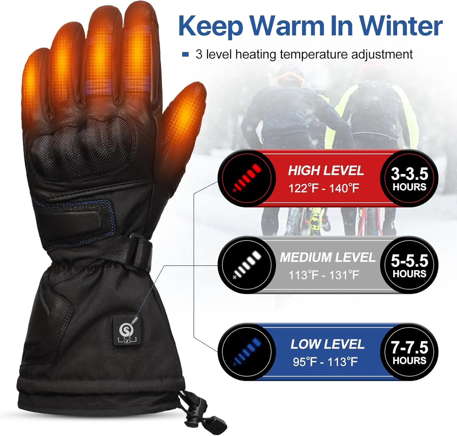 SAVIOR HEAT Heated Motorcycle Gloves for Men Women，7.4V Heating Gloves with 3000mAh Rechargeable Battery Electric Gloves for Cycling Riding Snowmobile Skiing