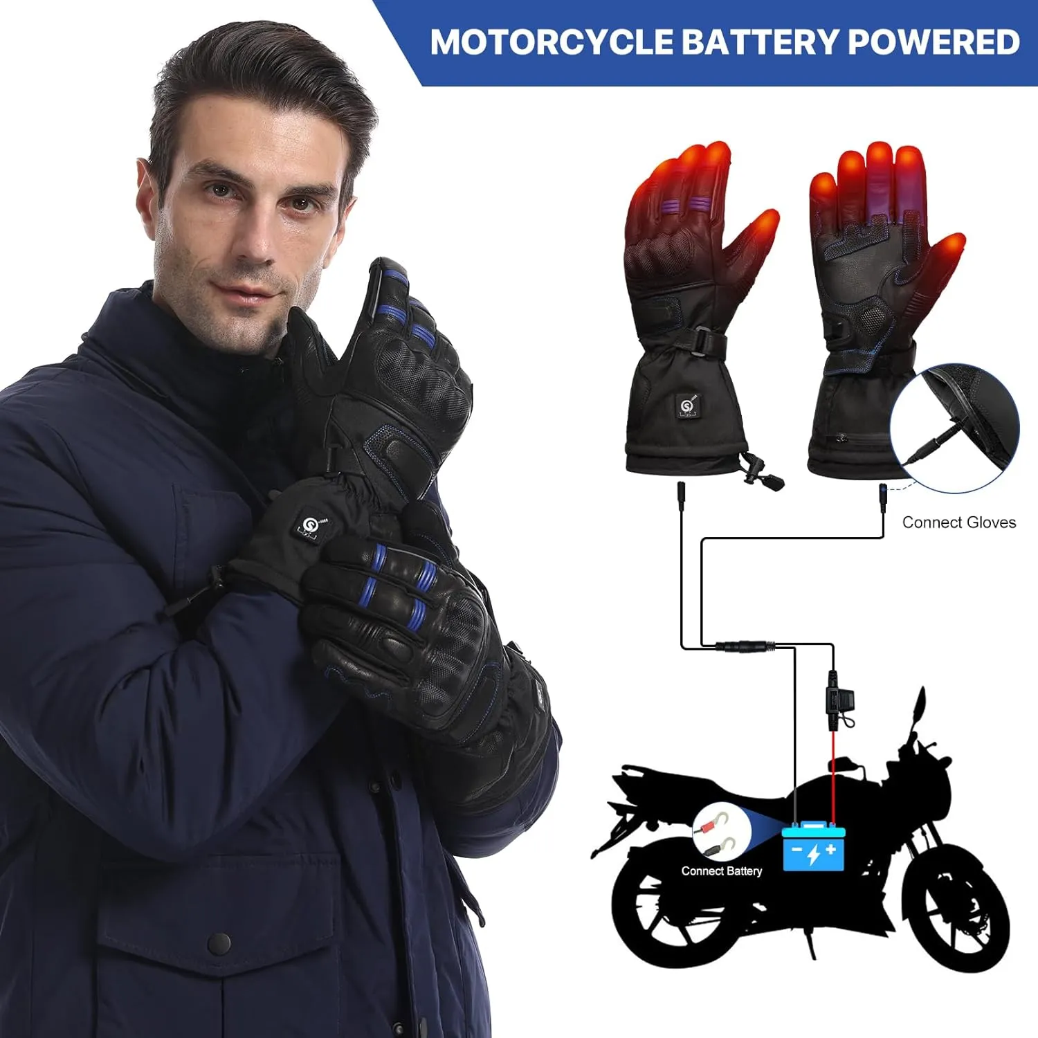 Savior Professional Heated Motorcycle Gloves for Men Women,Dual Mode Electrically Heated Waterproof and Windproof Gloves with 12V Charging Cord,Suitable for Winter Riding,Skiing,etc.