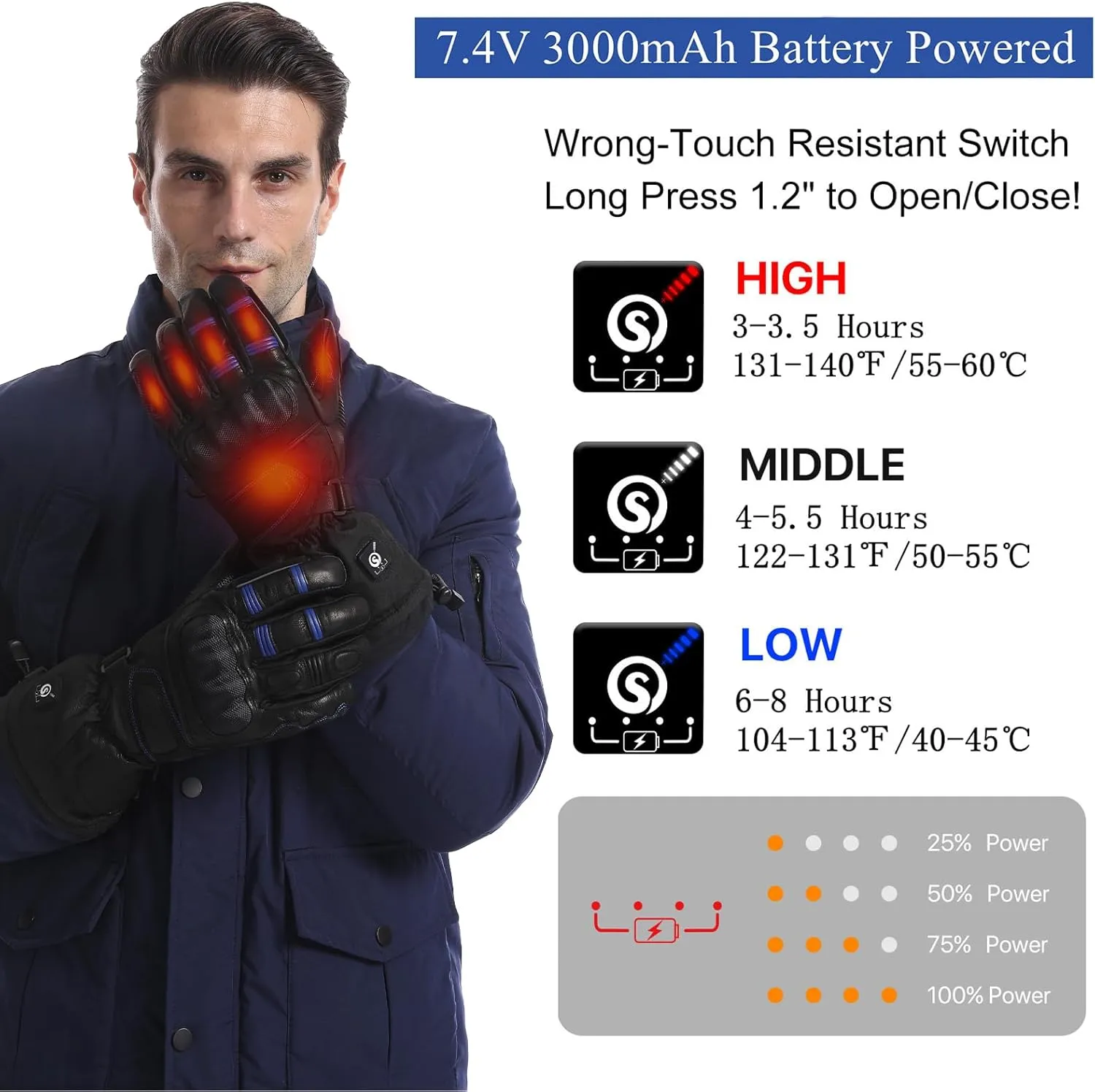 Savior Professional Heated Motorcycle Gloves for Men Women,Dual Mode Electrically Heated Waterproof and Windproof Gloves with 12V Charging Cord,Suitable for Winter Riding,Skiing,etc.