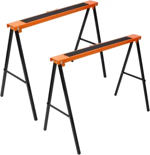 Saw Horses 2 Pack, Folding Portable Saw Horse with Fast Open Legs, Convenient Handle, Heavy Duty Sawhorse Workbench for Garage, Workshop (Orange)