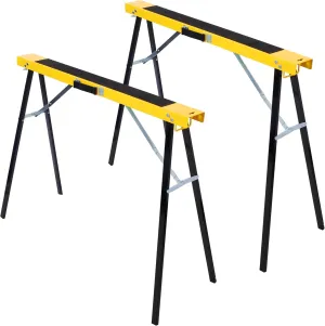Saw Horses 2 Pack, Folding Sawhorse Heavy Duty Steel Sawhorse Portable Sawhorse Workbench with Fast Open Legs and Convenient Handle for Garage, Workshop, Fully Assembled (Yellow)