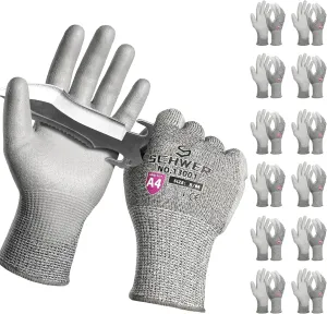 Schwer 12 Pairs ANSI A4 Cut Resistant Work Gloves, Cut Proof Gloves with PU Coating, Used for Metal Fabrication, WoodWorking, Construction, Non Slip, Durable, M, CR13001