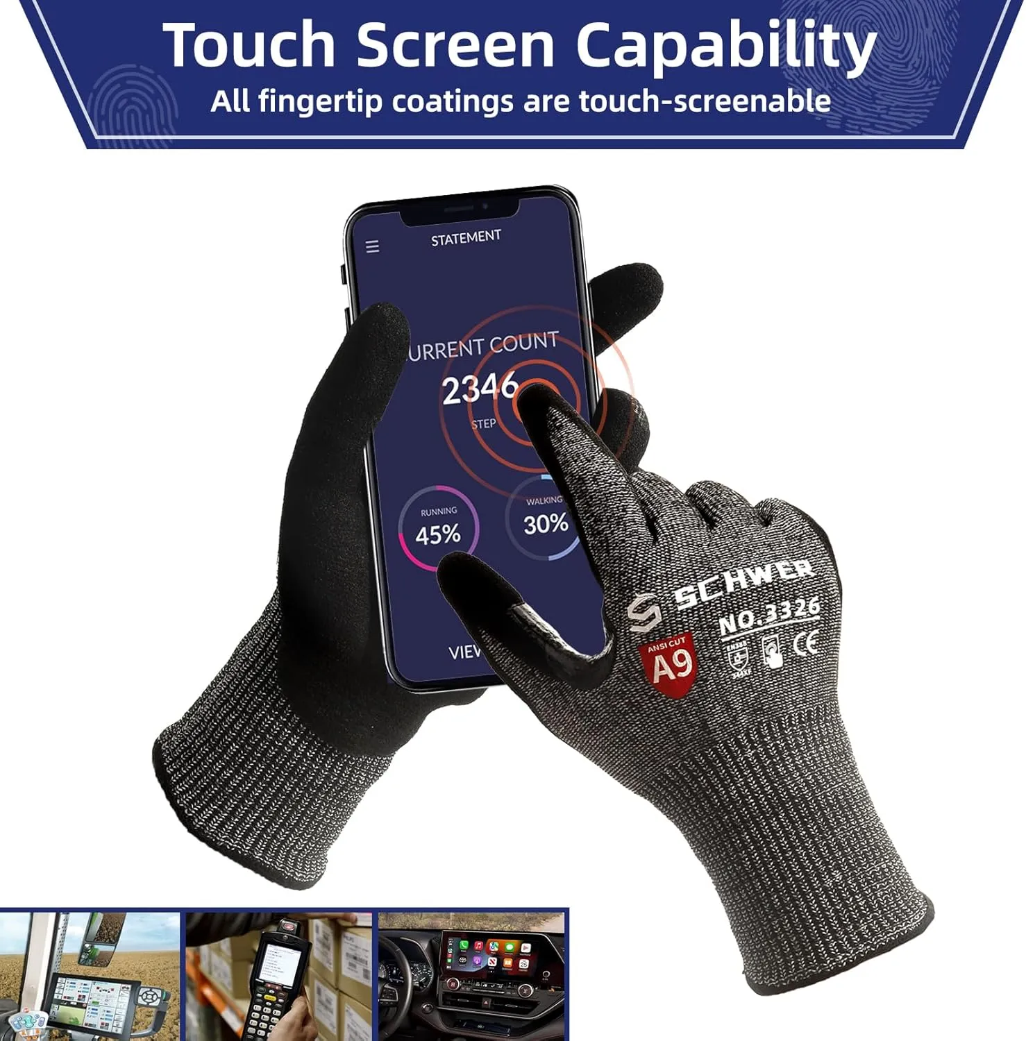 Schwer ProGuard Highest Level Cut Resistant Work Gloves PR3326 for Extreme Protection，ANSI A9 Cut Gloves with Reinforced Thumb, Non Slip, Breathable, Durable, Touch-screen, Non PFAS, Black 1 Pair（XL）