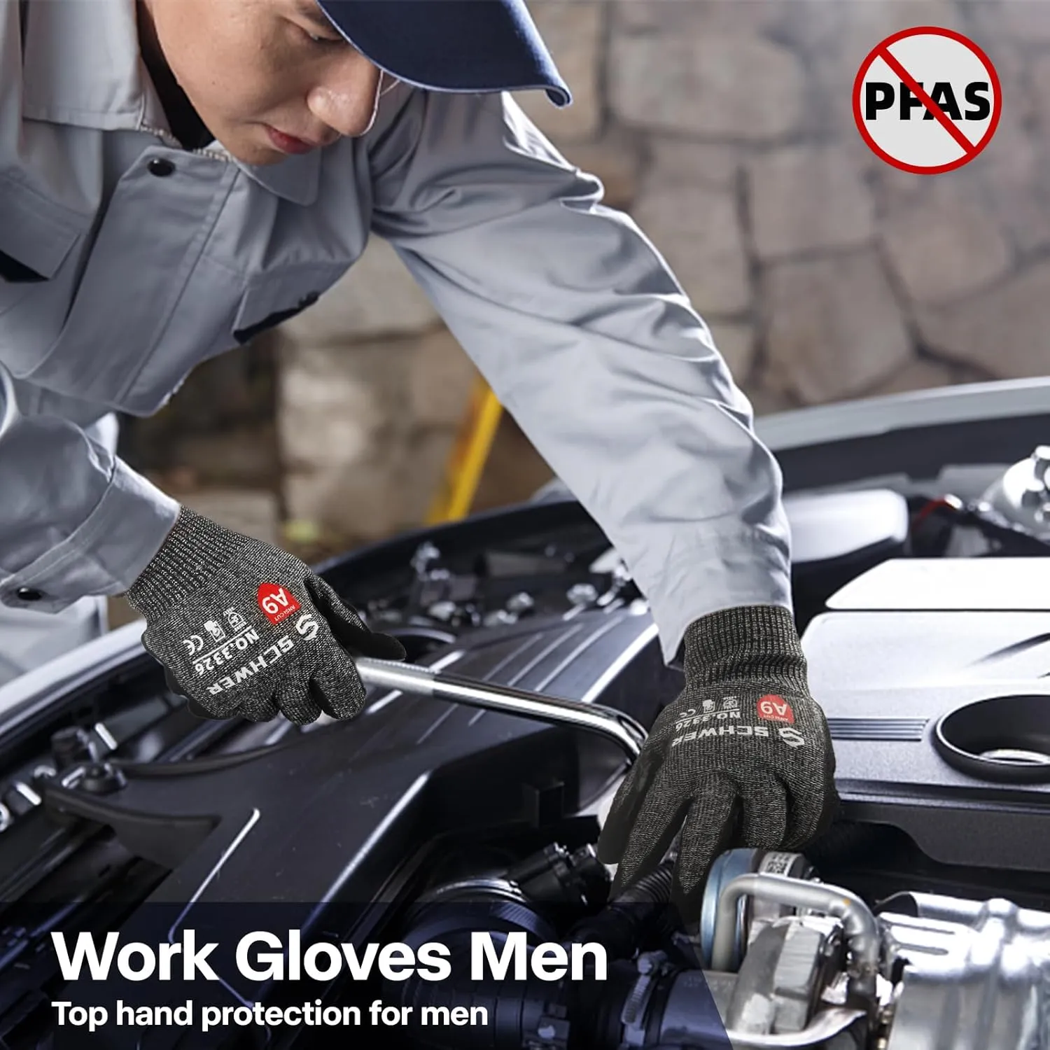 Schwer ProGuard Highest Level Cut Resistant Work Gloves PR3326 for Extreme Protection，ANSI A9 Cut Gloves with Reinforced Thumb, Non Slip, Breathable, Durable, Touch-screen, Non PFAS, Black 1 Pair（XL）