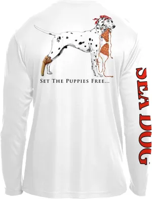 SEA DOG Set The Puppies Free UPF50 UV Sun Protection Long Sleeve Shirt 100% Microfiber Polyester - Designed & Printed in USA