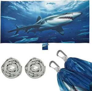 Sharks Camping Hammock, Single Portable Hammocks with Tree Straps & Attached Carry Bag, 330Lbs Capacity Perfect for Outside Indoor Hiking Beach Backpack Travel