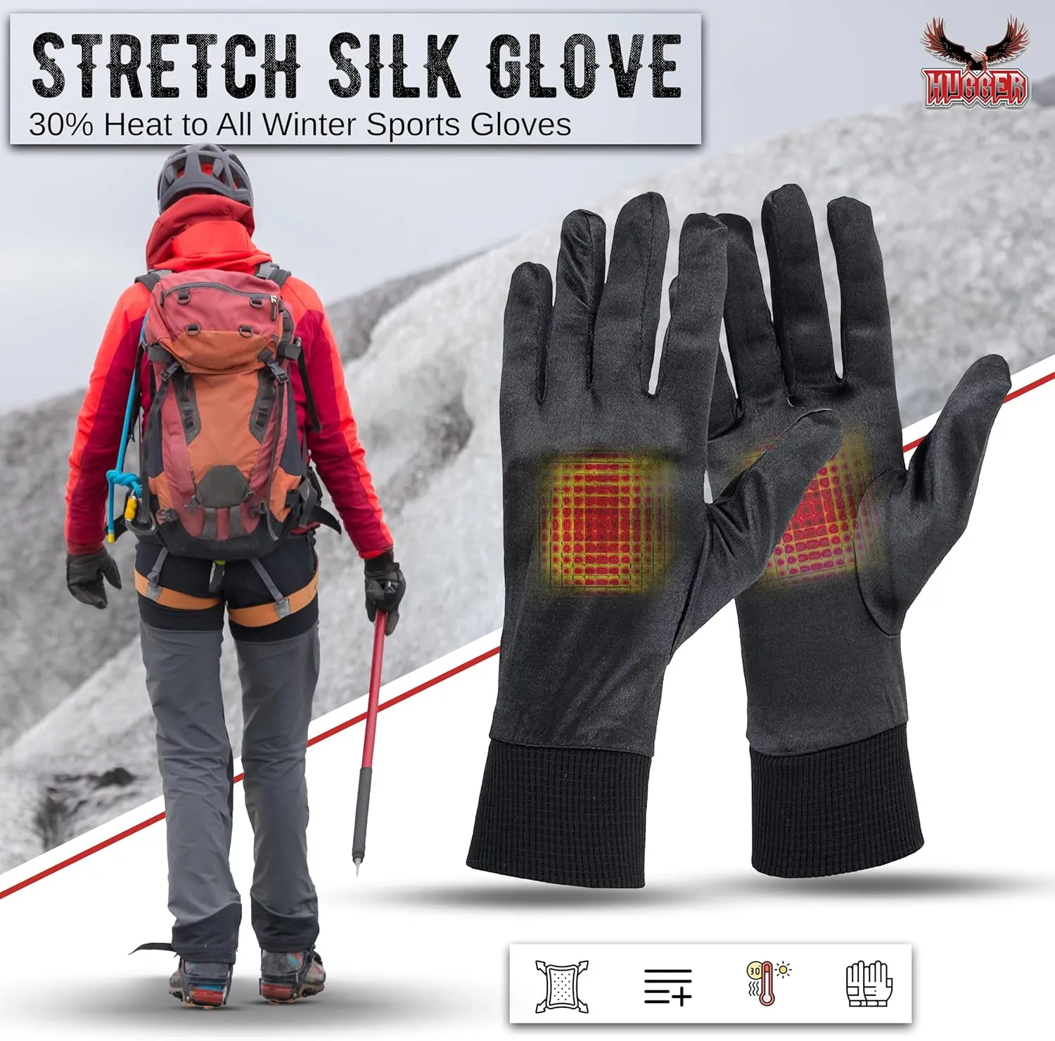 Silk Glove Liners for Cold Weather Men and Women - Winter Ski Glove Liners - Thin Running Gloves, Biking, Motorcycling