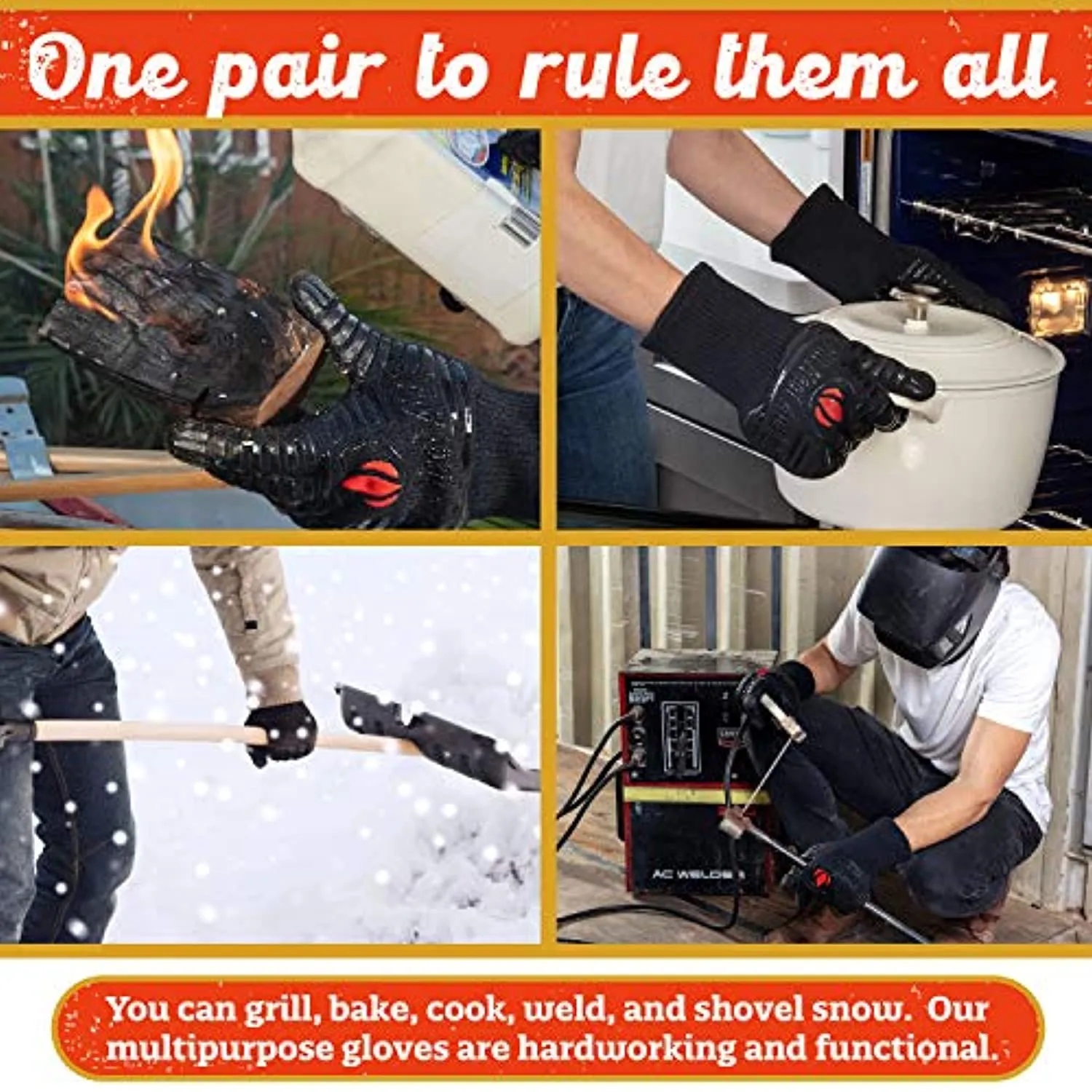 Simdevanma Gloves Heat Resistant 1,472℉ Extreme. Dexterity in Kitchen to Handle Cooking Hot Food in Oven, Cast Iron, Pizza, Baking, Barbecue, Smoker & Camping. Fireproof Use for Men & Women