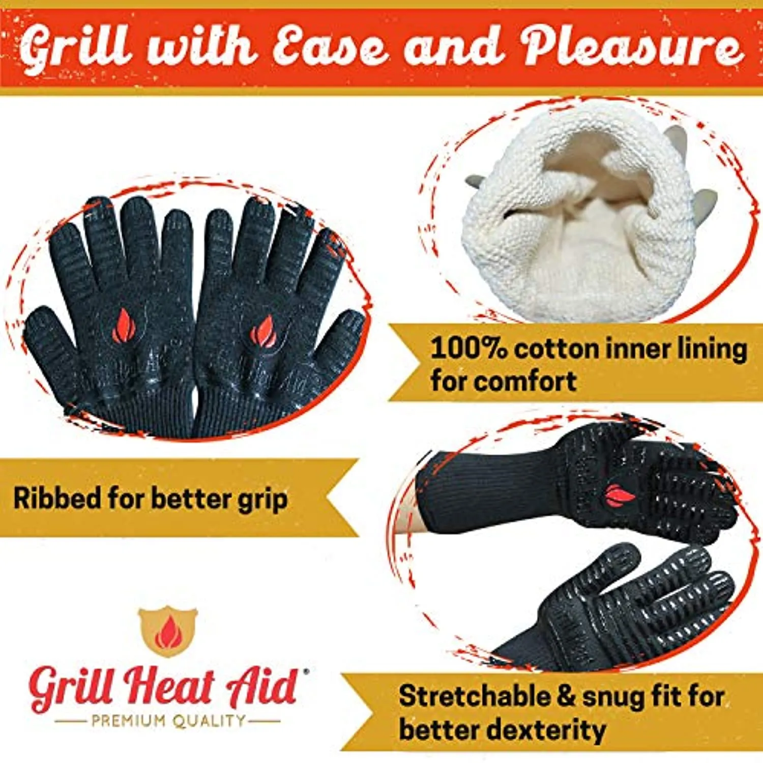 Simdevanma Gloves Heat Resistant 1,472℉ Extreme. Dexterity in Kitchen to Handle Cooking Hot Food in Oven, Cast Iron, Pizza, Baking, Barbecue, Smoker & Camping. Fireproof Use for Men & Women