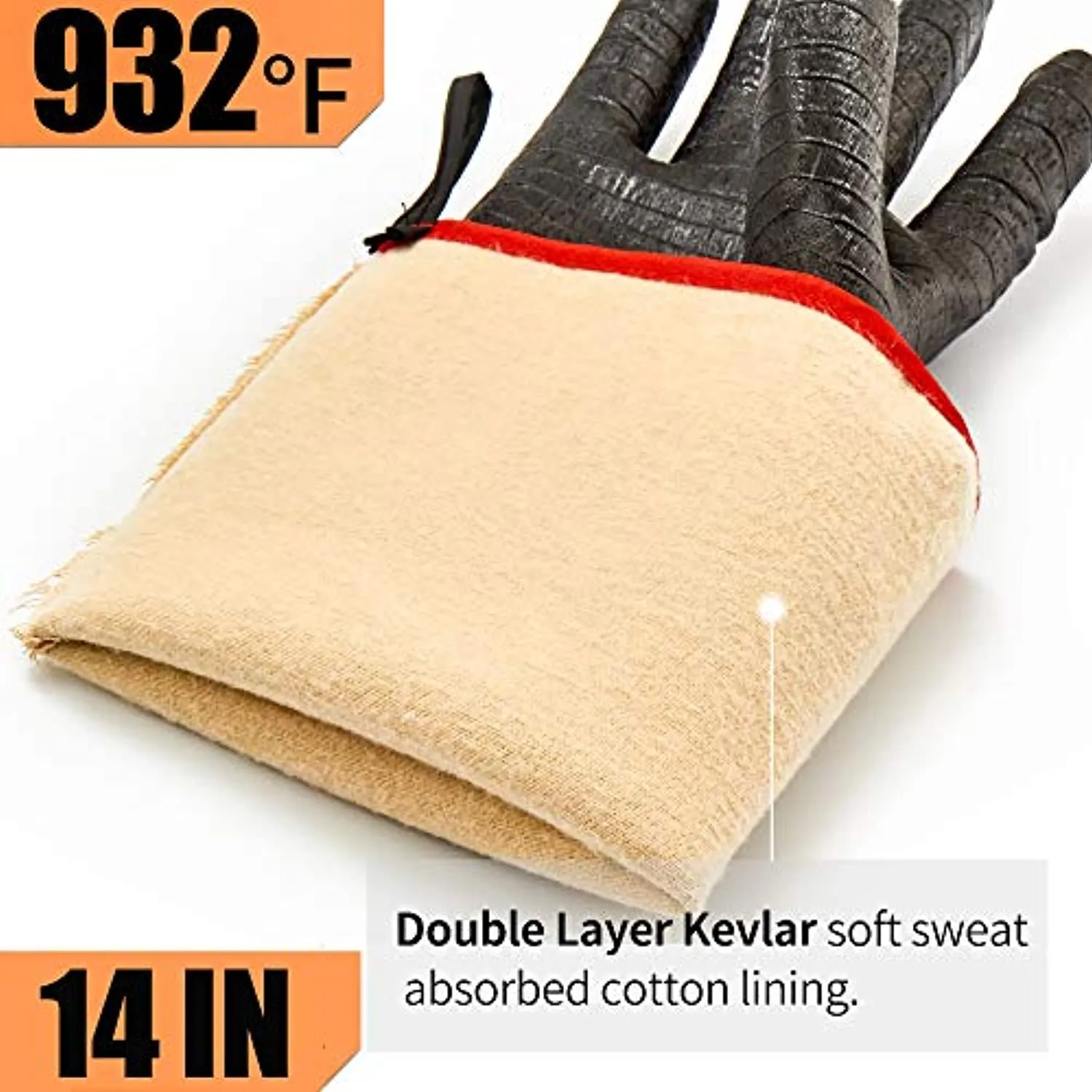Simdevanma Oven Gloves 14 Inches,932℉,Heat Resistant-Smoker, Grill, Cooking Barbecue Gloves, for Handling Heat Food Right on Your Fryer,Grill, Waterproof, Fireproof, Oil Resistant Neoprene Coating