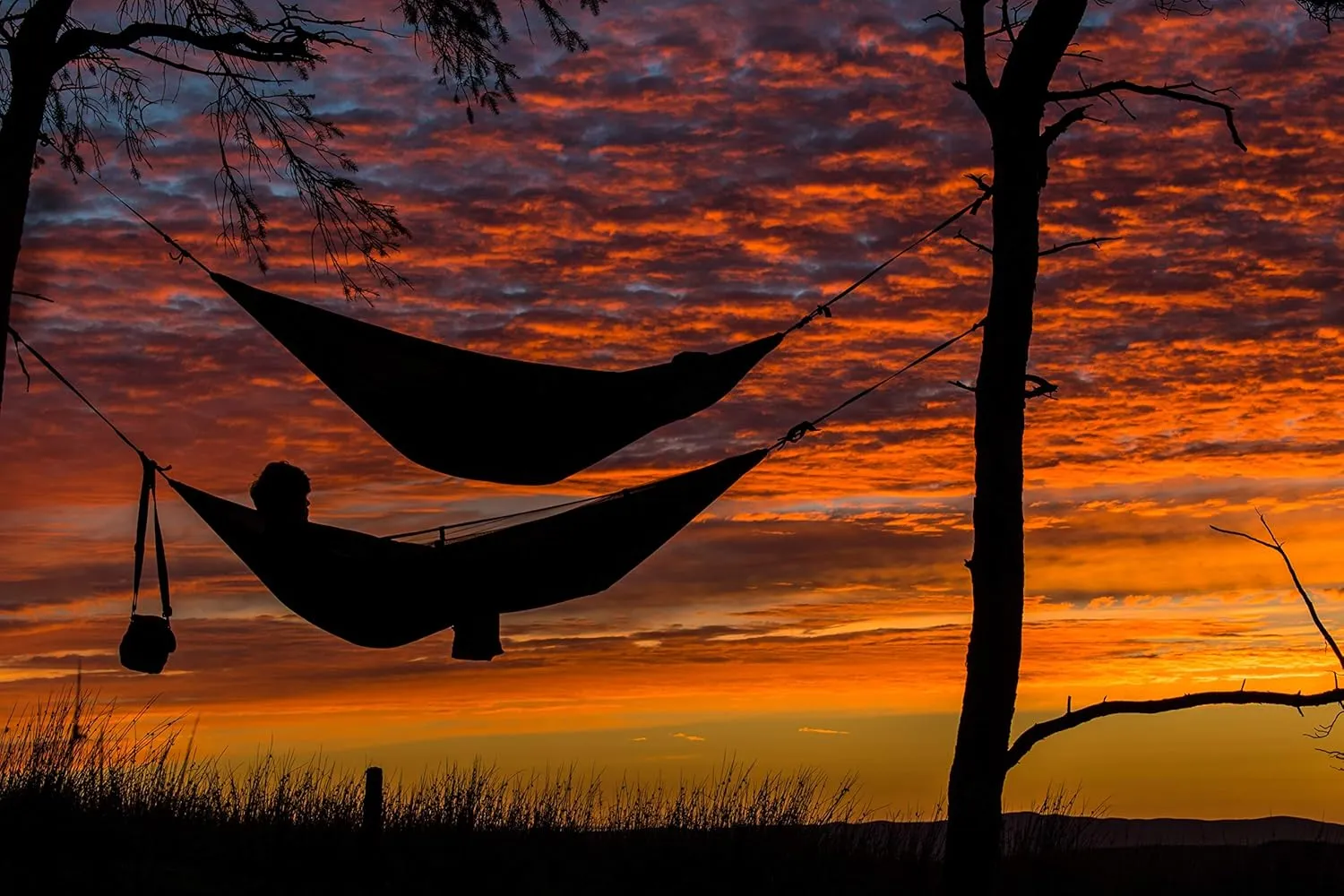 Single & Double Camping Hammock with Net Mosquito/Bug | Included Tree Straps and Carabiners, Parachute Nylon | Easy Assembly, Lightweight, Portable | Indoor Outdoor Backpacking - Full size, Black Gray