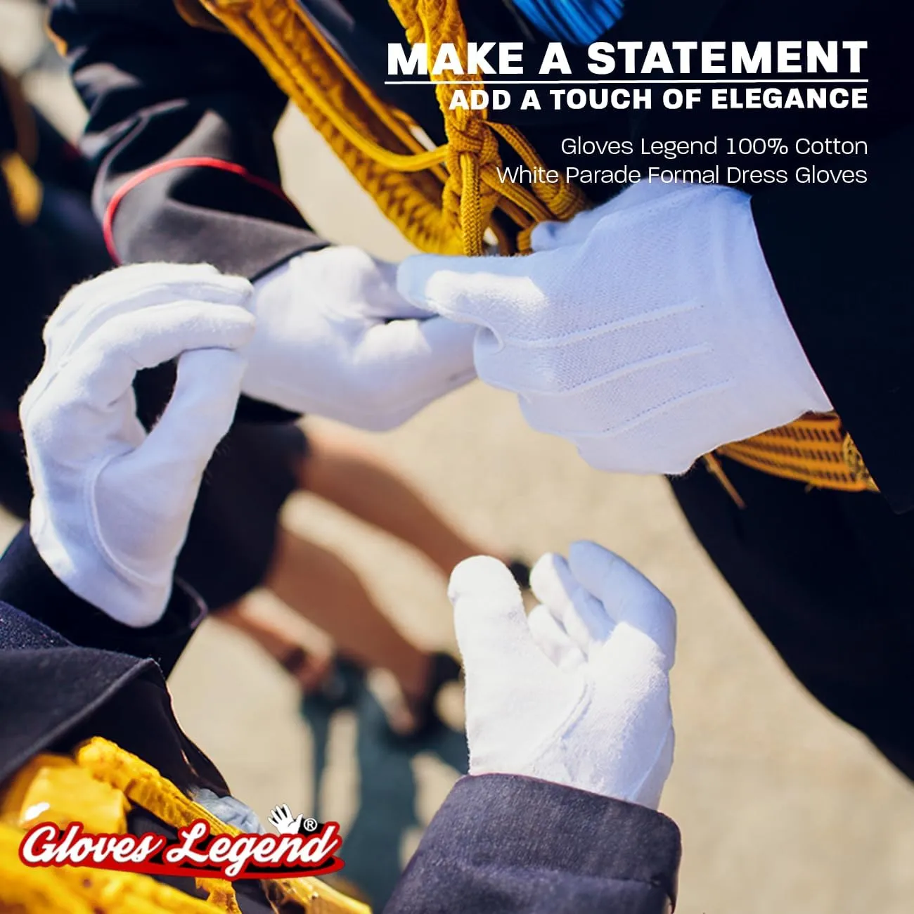 Size Large 100% Cotton White Marching Band Parade Formal Attire Costume Gloves For Men