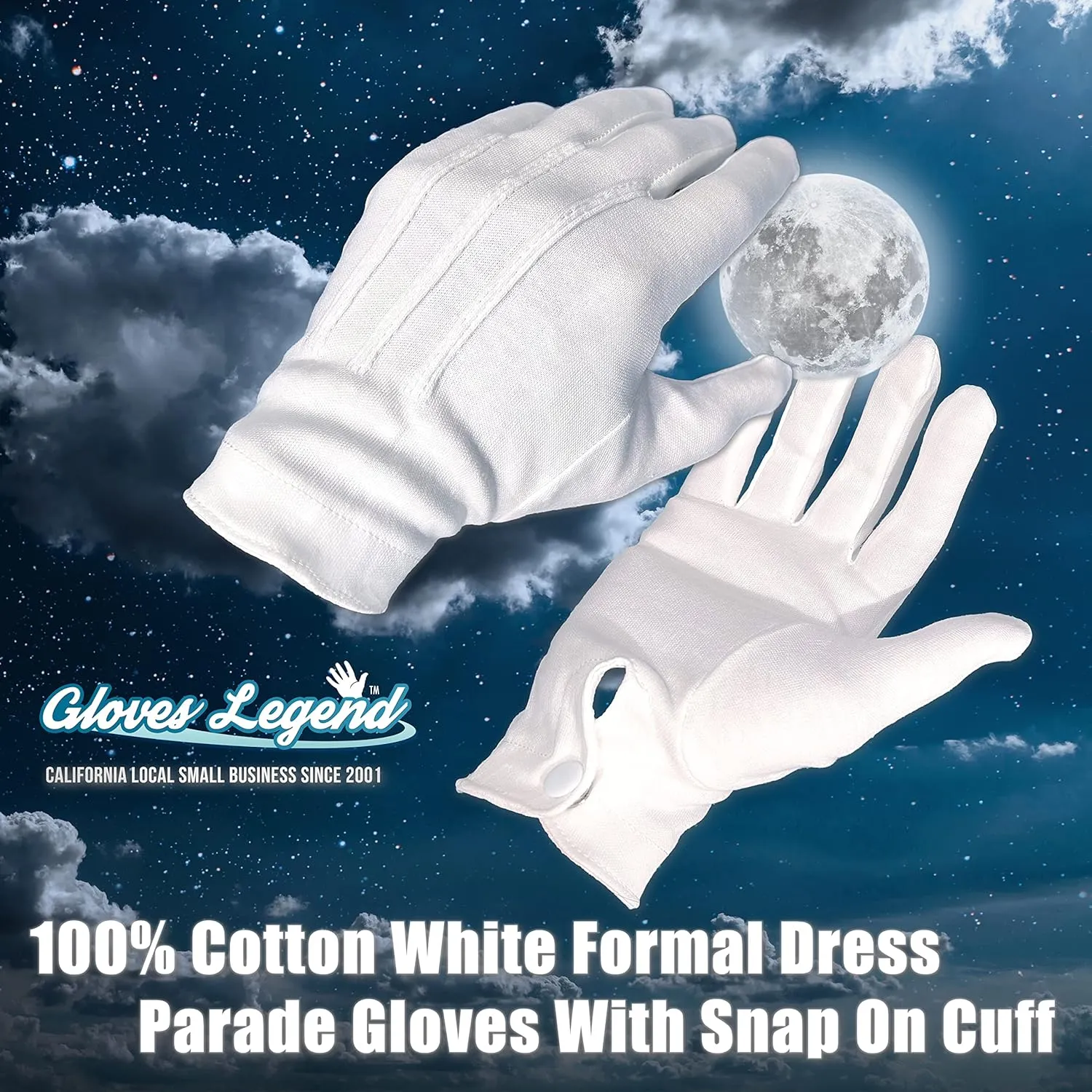 Size Large 100% Cotton White Marching Band Parade Formal Attire Costume Gloves For Men
