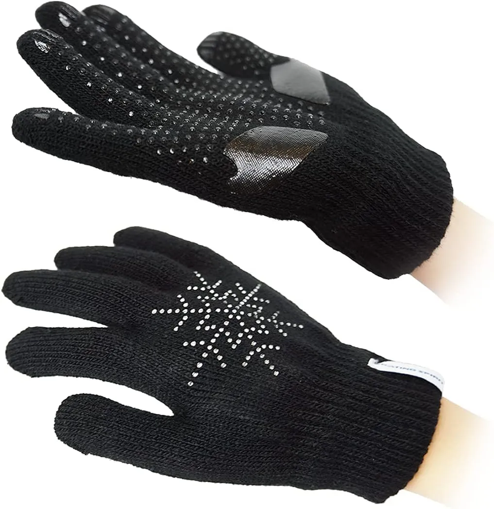 SkatingSpirit Gel Padded Ice Skating Gloves with Rhinestone Snowflakes (1 Pair), Anti-Slip Gripper Gloves Warm Mitten