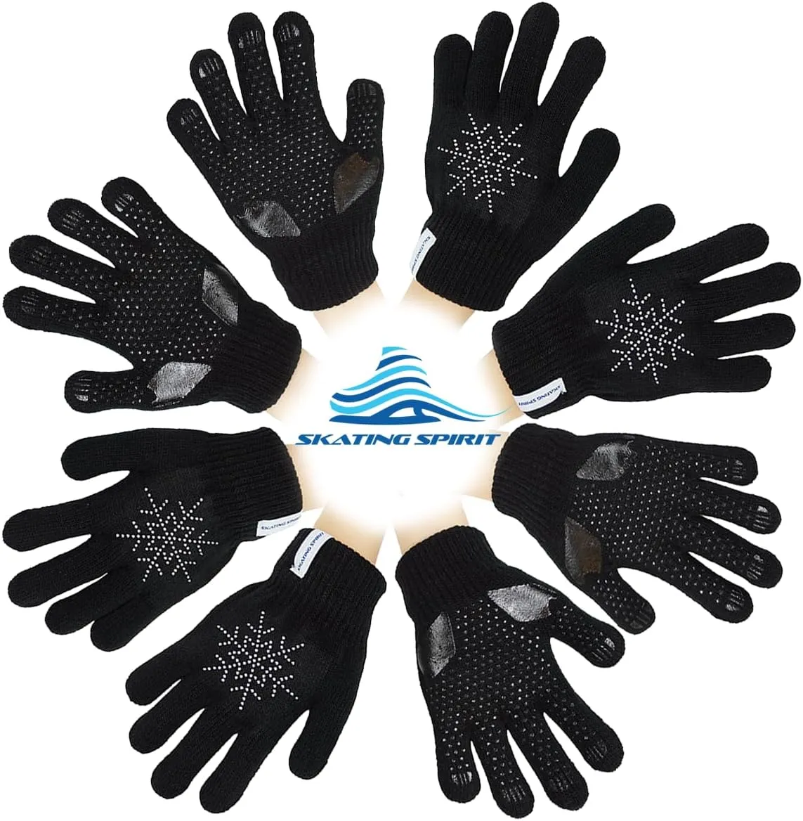 SkatingSpirit Gel Padded Ice Skating Gloves with Rhinestone Snowflakes (1 Pair), Anti-Slip Gripper Gloves Warm Mitten
