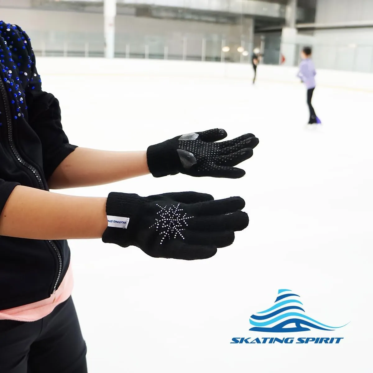 SkatingSpirit Gel Padded Ice Skating Gloves with Rhinestone Snowflakes (1 Pair), Anti-Slip Gripper Gloves Warm Mitten
