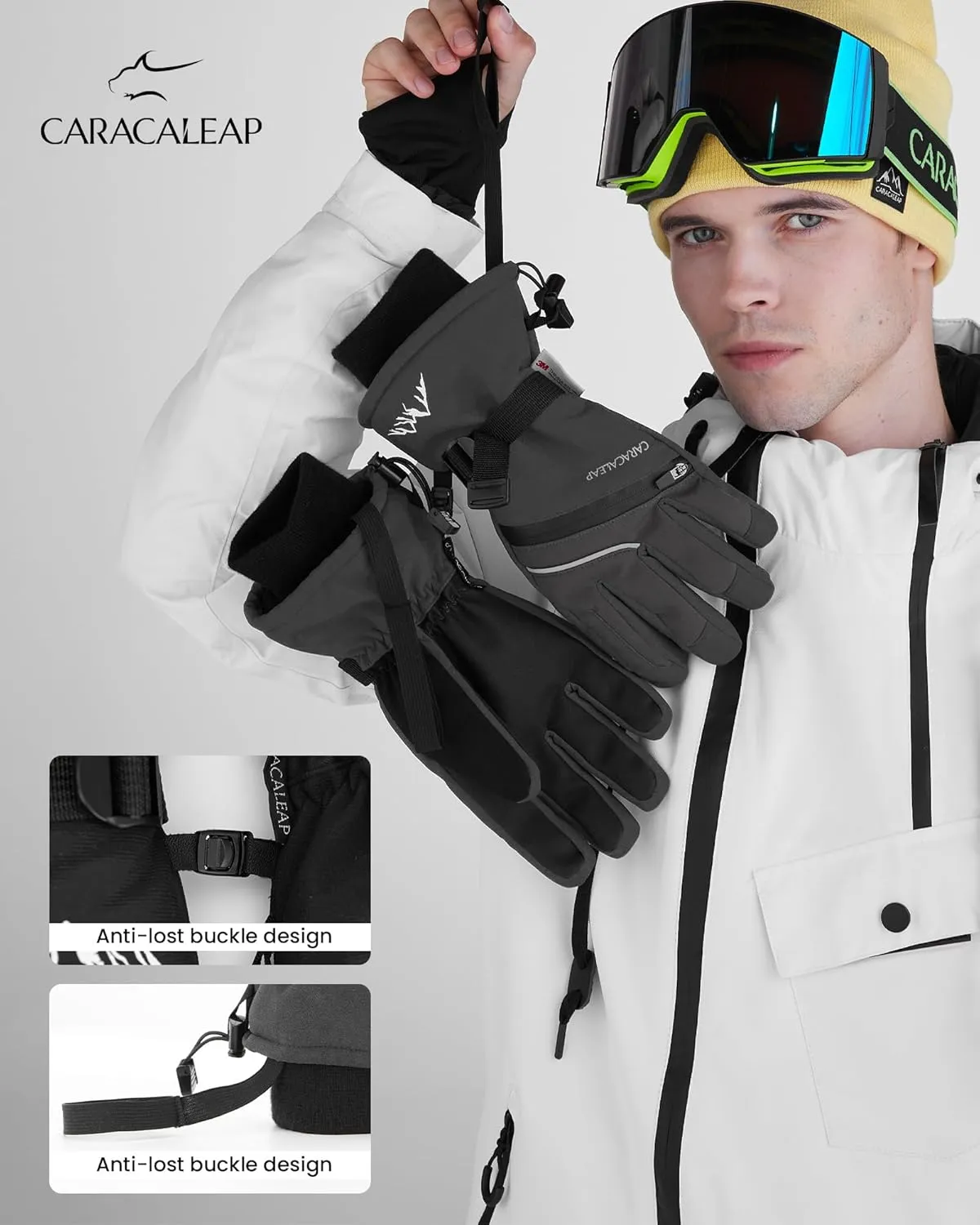 Ski Gloves for Men Women - Winter Snow Windproof Waterproof Skiing Snowboarding for Cold Weather Warm