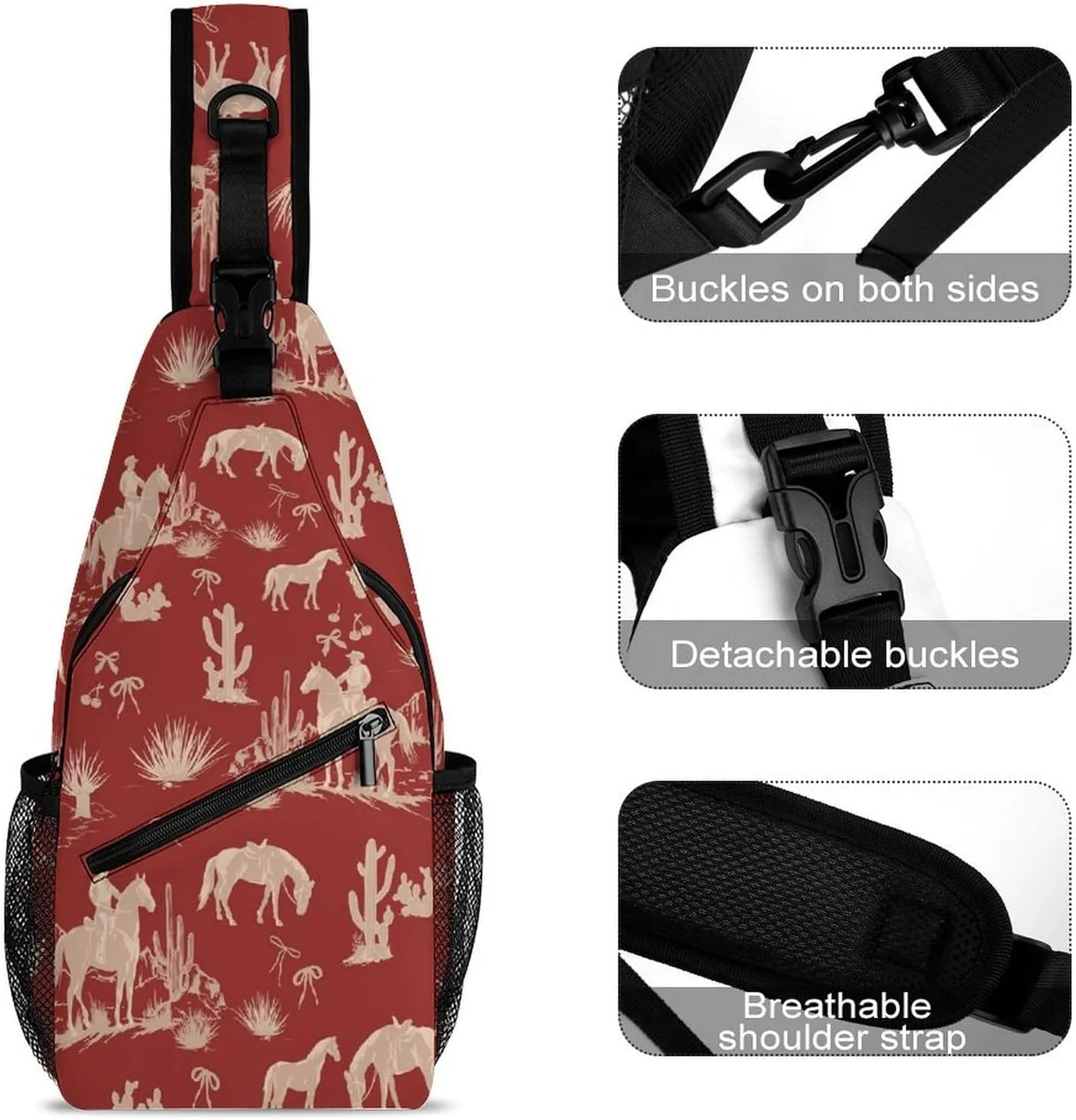 Sling Bag Chest Crossbody Backpack Cute Rodeo Cowboys Travel Hiking Daypack for Women Men with Strap Purse Lightweight Chest Bags