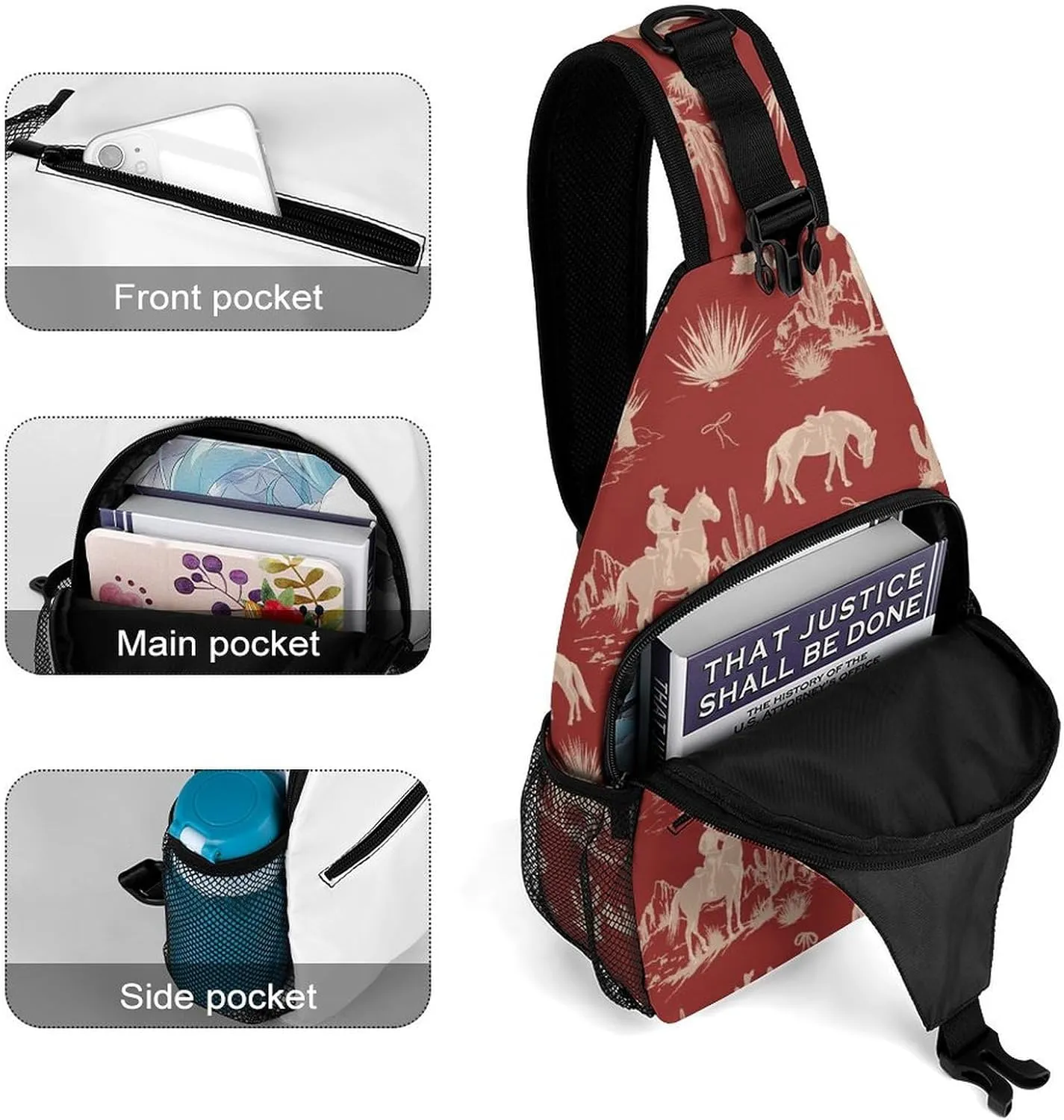 Sling Bag Chest Crossbody Backpack Cute Rodeo Cowboys Travel Hiking Daypack for Women Men with Strap Purse Lightweight Chest Bags