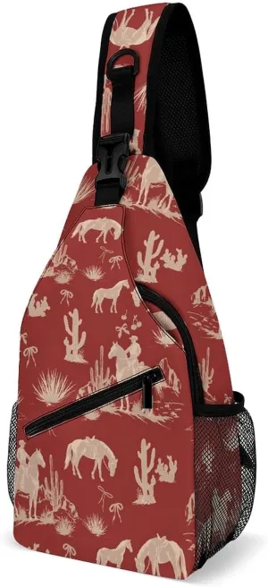 Sling Bag Chest Crossbody Backpack Cute Rodeo Cowboys Travel Hiking Daypack for Women Men with Strap Purse Lightweight Chest Bags