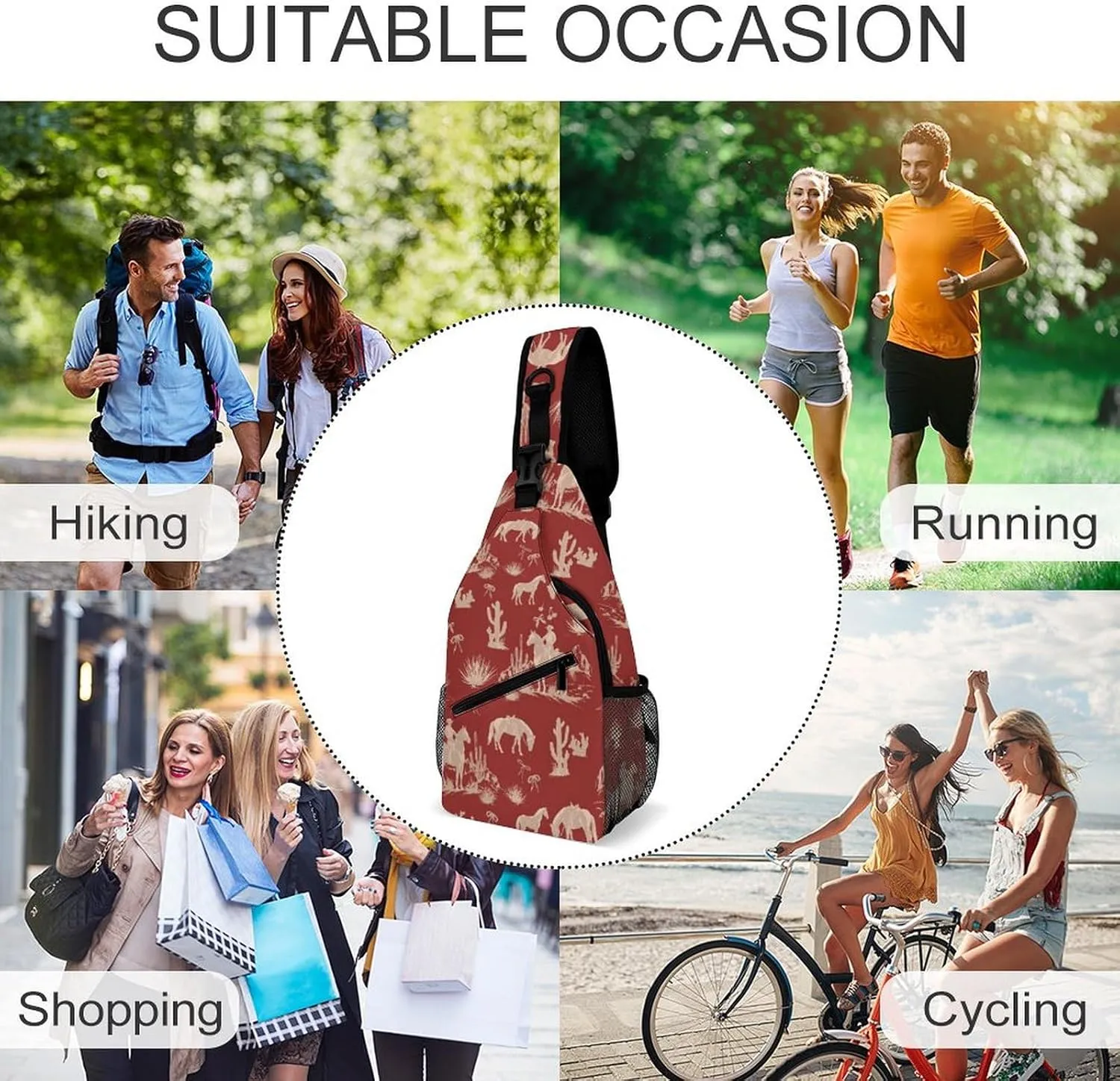 Sling Bag Chest Crossbody Backpack Cute Rodeo Cowboys Travel Hiking Daypack for Women Men with Strap Purse Lightweight Chest Bags