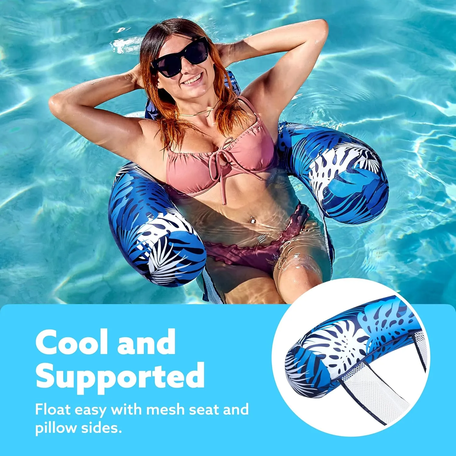 SLOOSH Inflatable Pool Floats Adult,Lounge Chair Adult with Plant Pattern,Floating Water Hammock,Blow up Pool Noodles Rafts for Relaxing Swimming Party Summer Water Beach Lake Fun