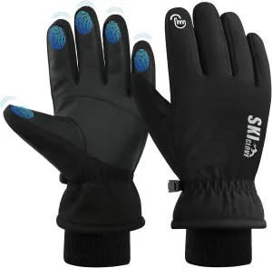 Snow Ski Gloves Men, Waterproof Winter Gloves Men, Windproof Breathable Warm Thermal Gloves for Women, 5-Finger Touchscreen Gloves for Driving Workout Running Hiking Cycling Snowboarding(Black,L)