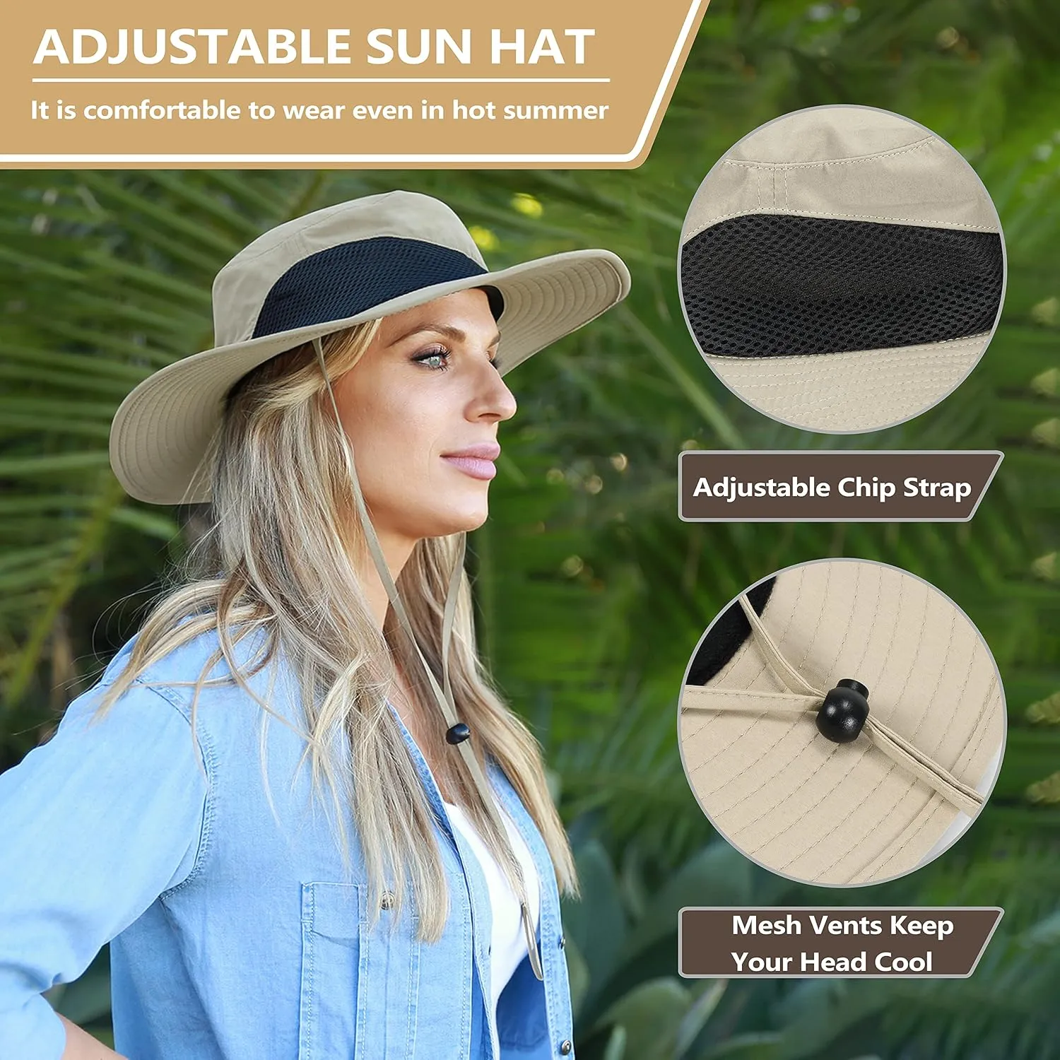 Solaris Ponytail Hole Sun Hats for Women, UPF 50  Sun Protection Outdoor Tribe Packable Cooling Hat for Gardening