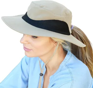 Solaris Ponytail Hole Sun Hats for Women, UPF 50  Sun Protection Outdoor Tribe Packable Cooling Hat for Gardening
