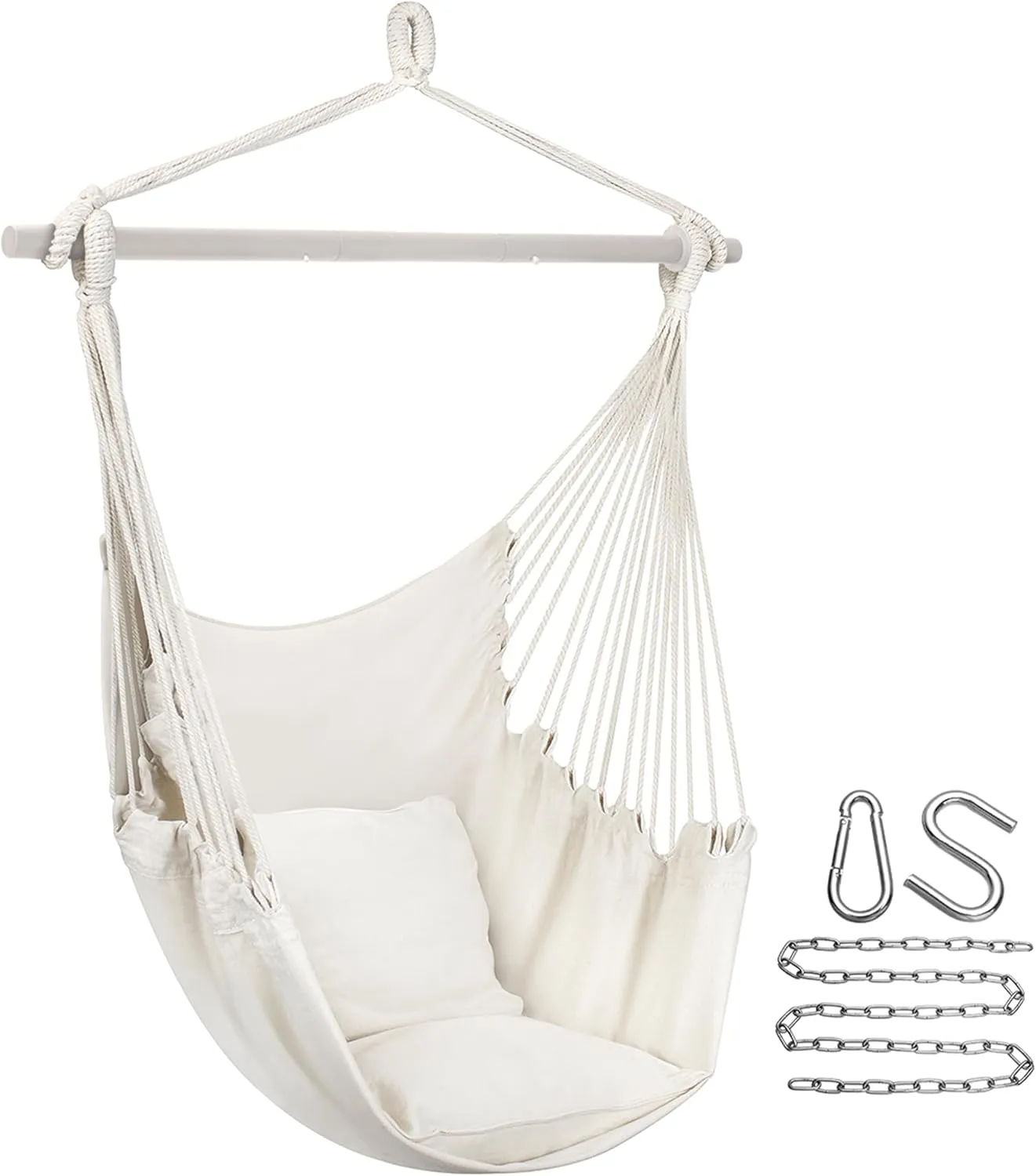 Sorbus Stylish Swing Chair - Fine Cotton Weave for Super Comfort & Durability- Hanging Hammock Chair w/2 Seat Cushions- Portable Outdoor Hanging Chair w/Hardware Kit - Indoor Outdoor Use - Max 265lbs