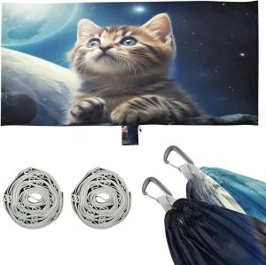 Space Cat Camping Hammock, Single Portable Hammocks with Tree Straps & Attached Carry Bag, 330Lbs Capacity Perfect for Outside Indoor Hiking Beach Backpack Travel