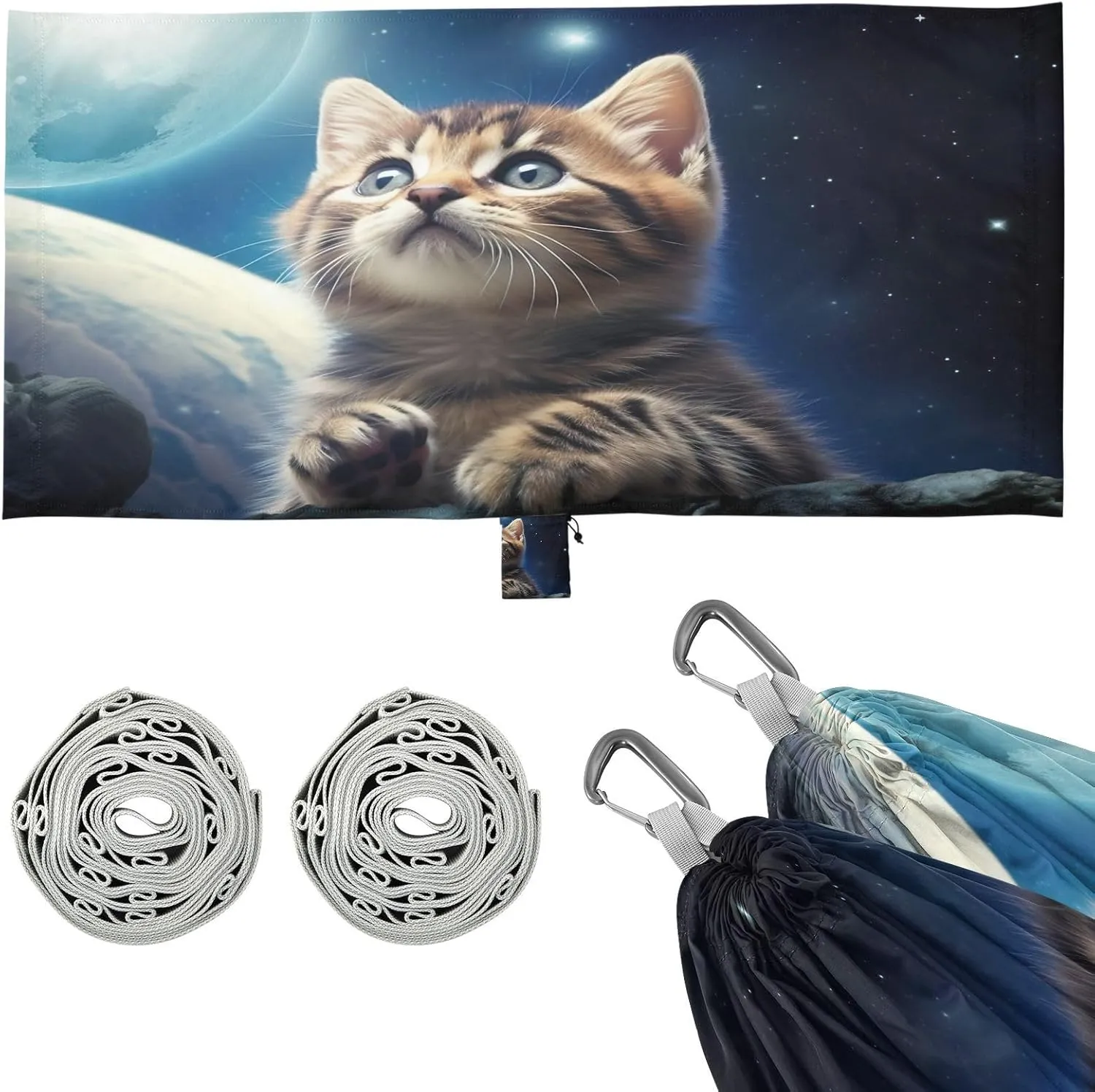 Space Cat Camping Hammock, Single Portable Hammocks with Tree Straps & Attached Carry Bag, 330Lbs Capacity Perfect for Outside Indoor Hiking Beach Backpack Travel