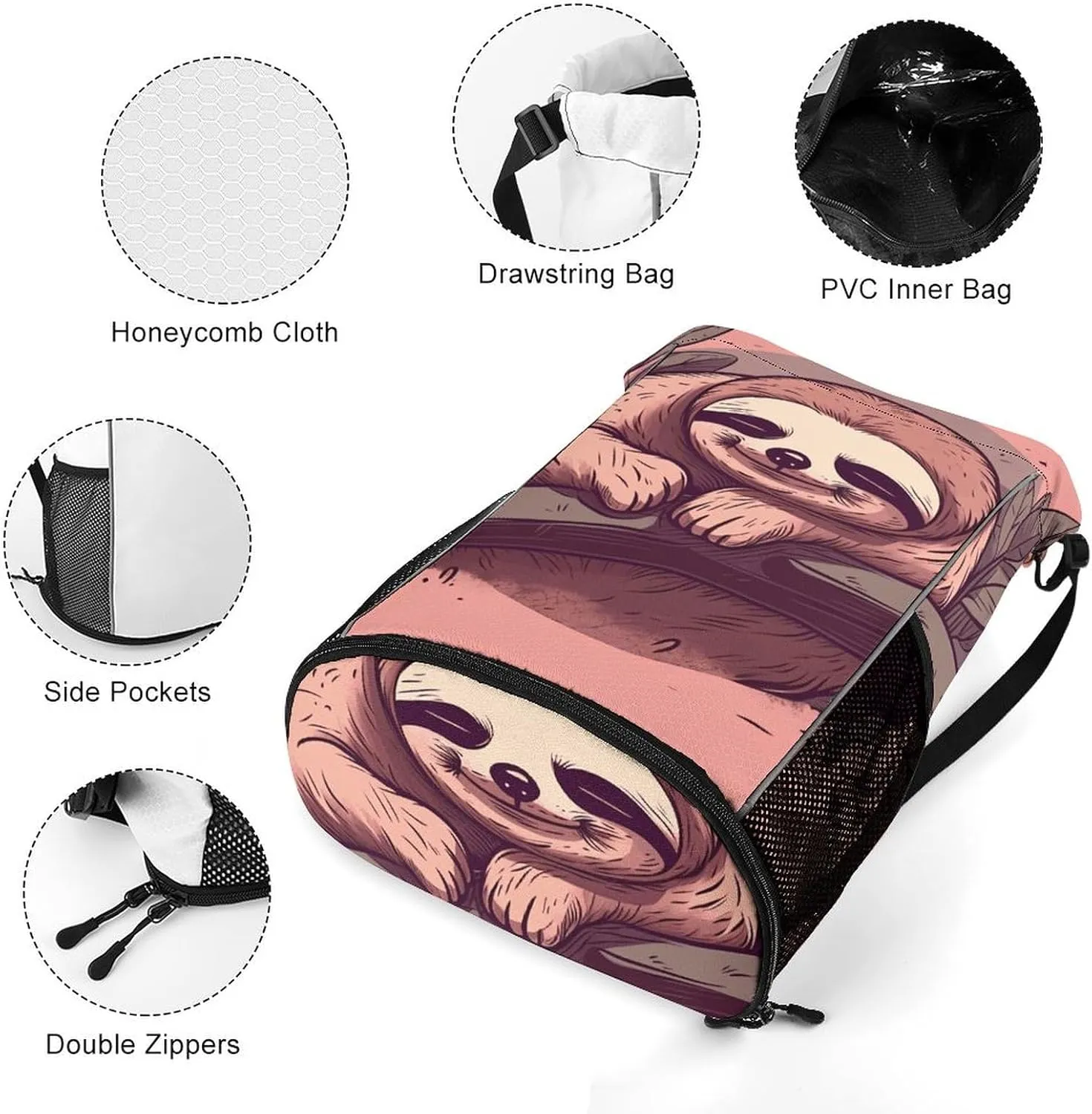 Sport Drawstring Backpack Large Capacity Dry And Wet Separation Cute Sloth Sleeping Stuff Sack