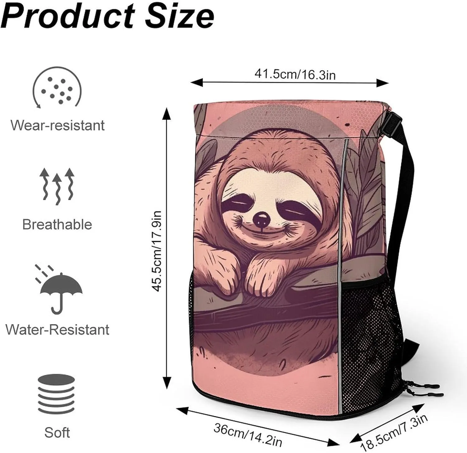 Sport Drawstring Backpack Large Capacity Dry And Wet Separation Cute Sloth Sleeping Stuff Sack