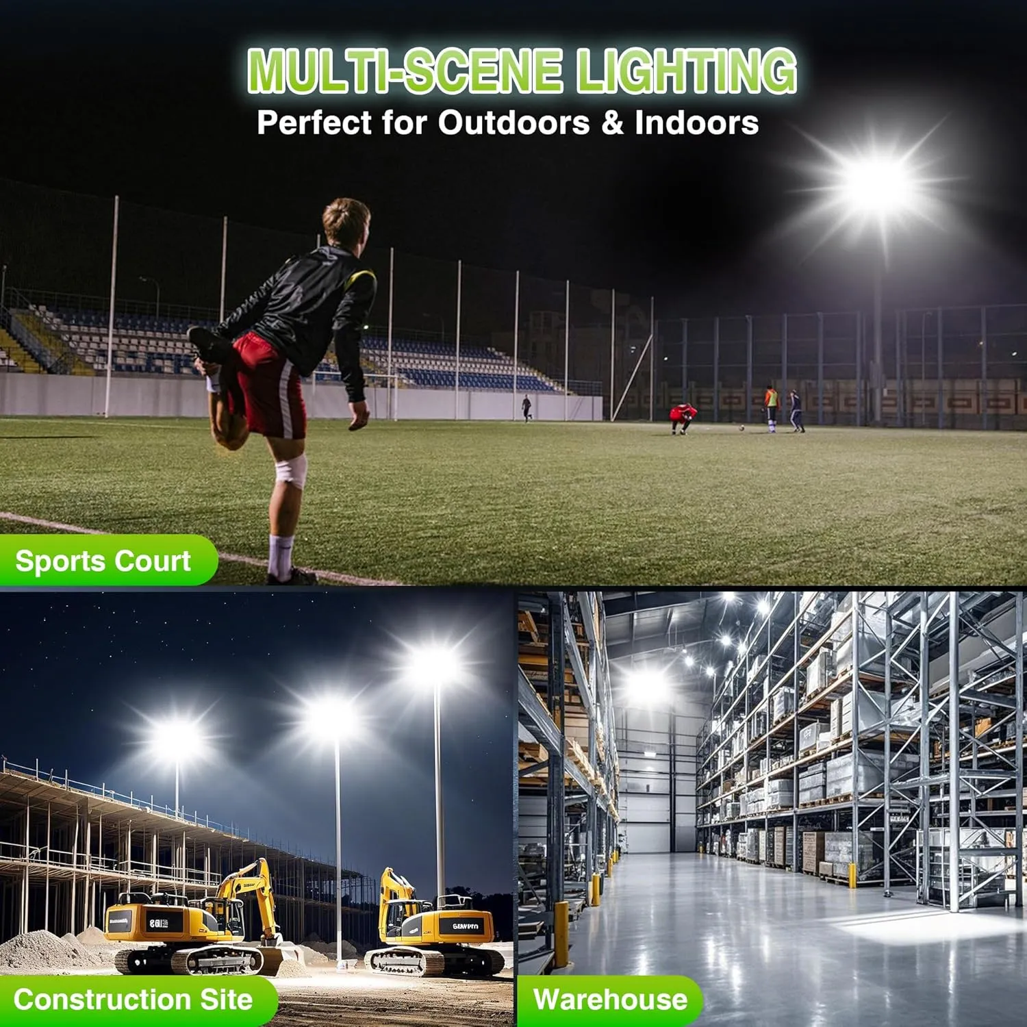 STASUN 600W LED Flood Light, Mini Series Stadium Light, 60000LM 6000K Daylight White, IP66 Waterproof, 3 Adjustable Panels, Outdoor Sports Lighting for Basketball Court, Parking Lot, Baseball Field