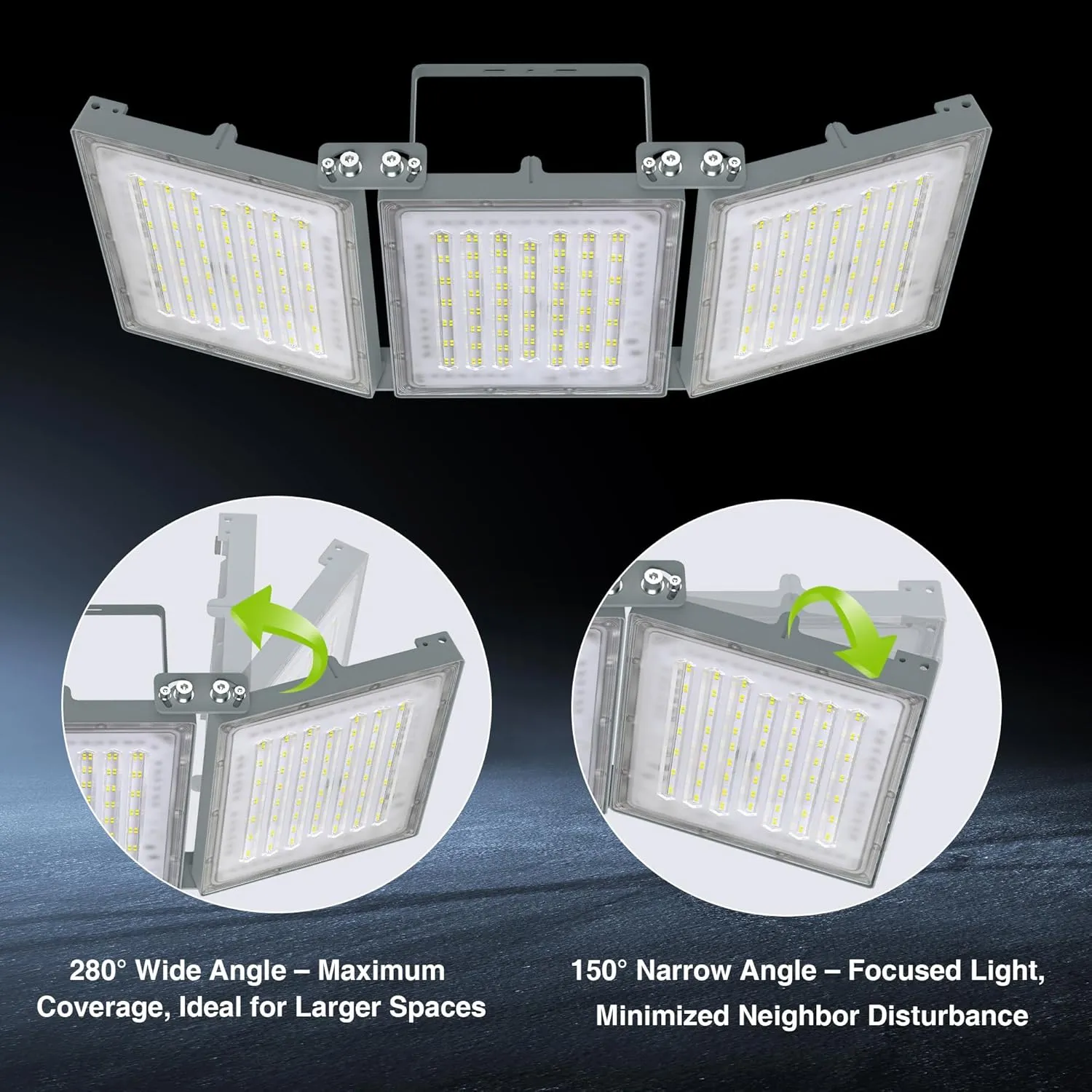 STASUN 600W LED Flood Light, Mini Series Stadium Light, 60000LM 6000K Daylight White, IP66 Waterproof, 3 Adjustable Panels, Outdoor Sports Lighting for Basketball Court, Parking Lot, Baseball Field
