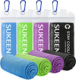 Sukeen 4 Pack Cooling Towel (40"x12"), Ice Towel, Soft Breathable Chilly Microfiber Towel for Yoga, Sport, Running, Gym, Workout, Camping, Fitness, More Activities