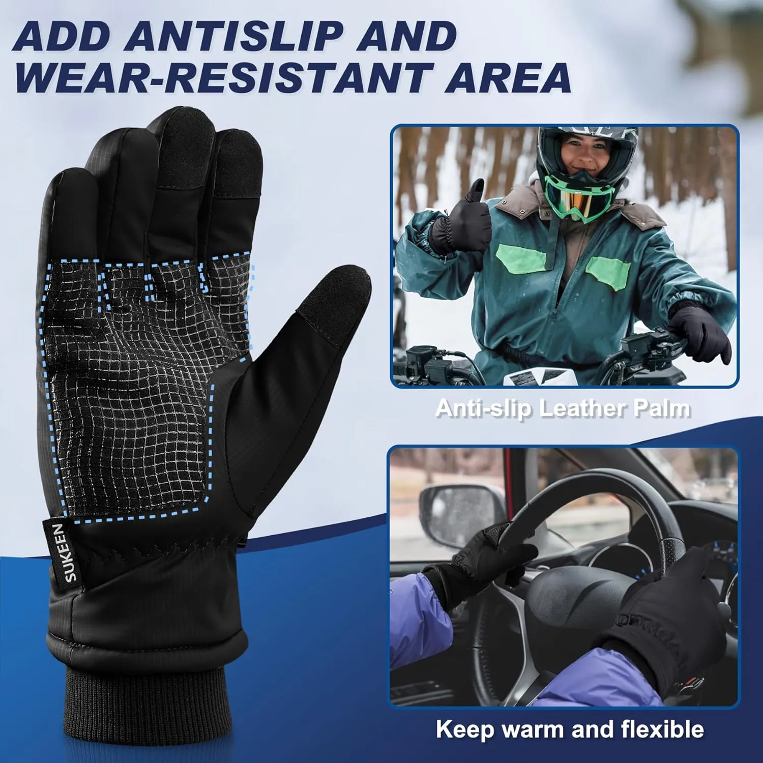 Sukeen Winter Warm Gloves for Men Women,Windproof Ski Gloves Anti-Slip Touch Screen Snow Glove with Thick Plush for Outdoor