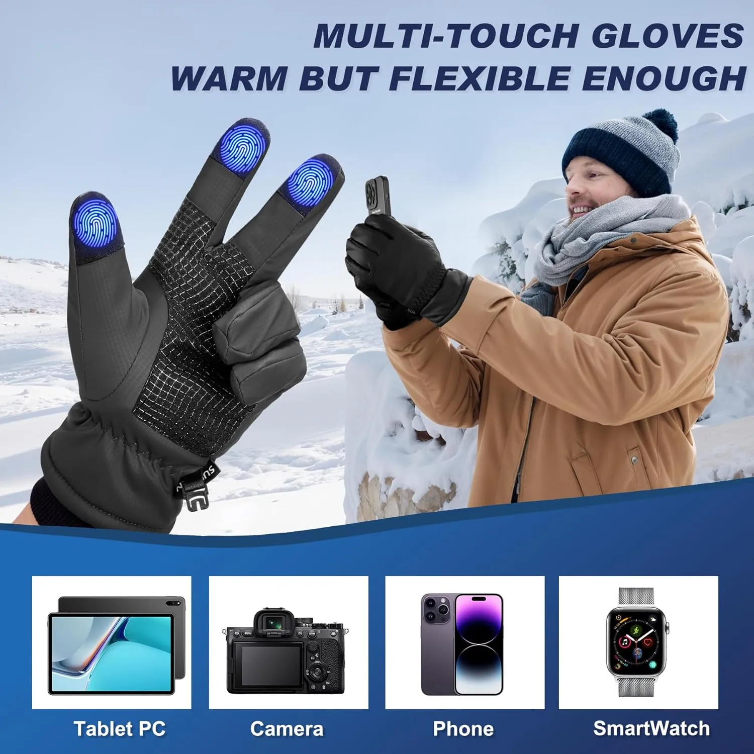 Sukeen Winter Warm Gloves for Men Women,Windproof Ski Gloves Anti-Slip Touch Screen Snow Glove with Thick Plush for Outdoor