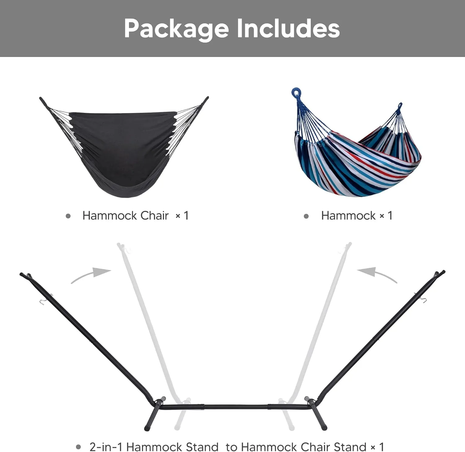 SUNCREAT 2-in-1 Convertible Portable Double Hammock with Stand Included, Outdoor Hammock and Stand, Patent Pending, Sea Blue
