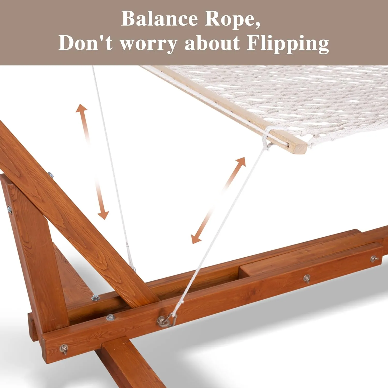 SUNCREAT Cotton Rope Hammock for Two People with Hardwood Spreader Bars, Quilted Fabric Pad & Detachable Pillow, Extra Large Hammock with Wooden Stand, Blue Stripe