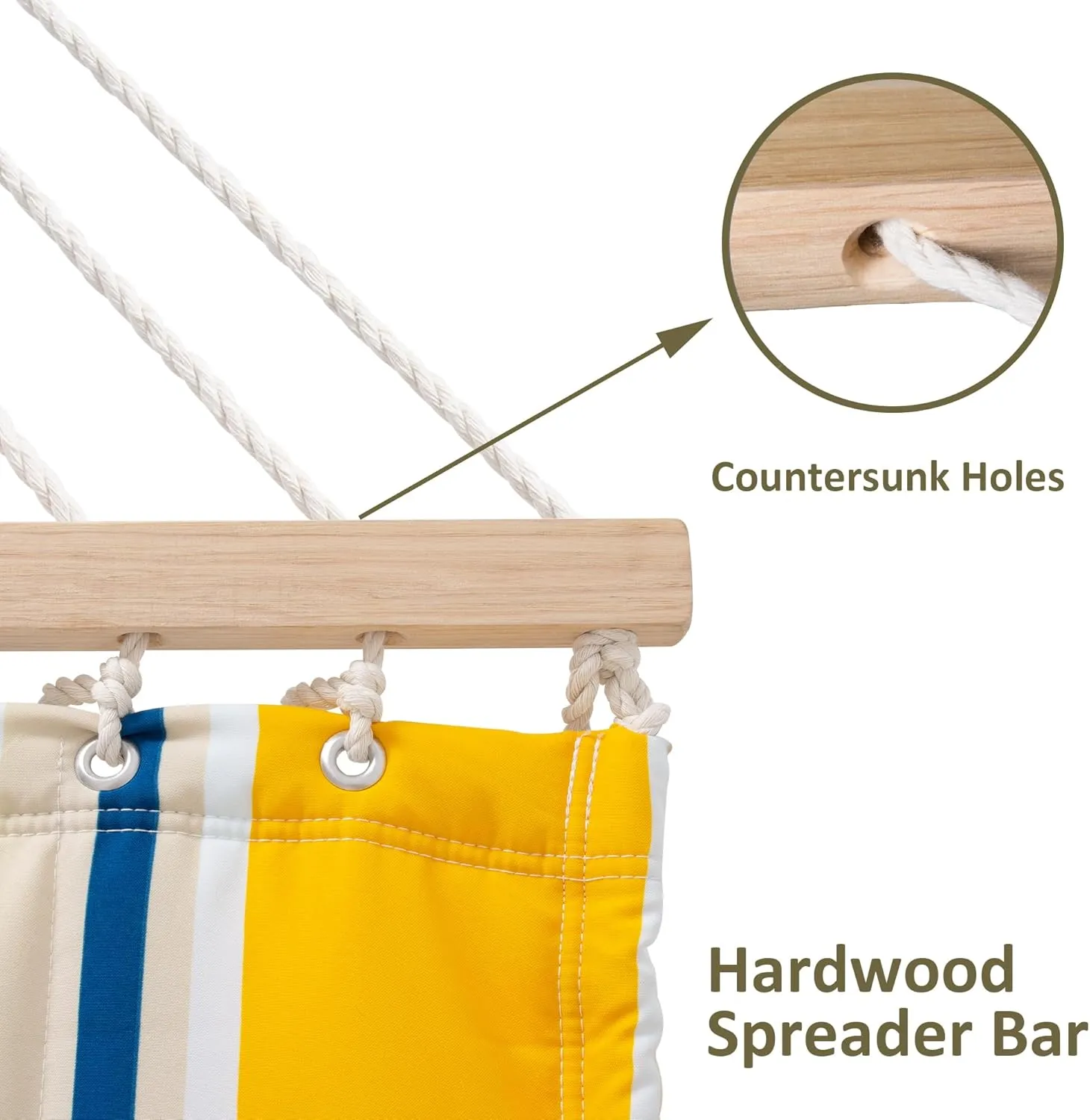 SUNCREAT Double Quilted Hammock with Large Soft Pillow, 475 lbs Capacity, Large Two Person Hammock for Trees, Yellow & Blue Stripes