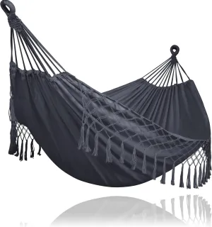 SUNCREAT Extra Large Double Hanging Hammock for Camping, Hammocks for Outside 2 Person Heavy Duty, Dark Gray with Tassels