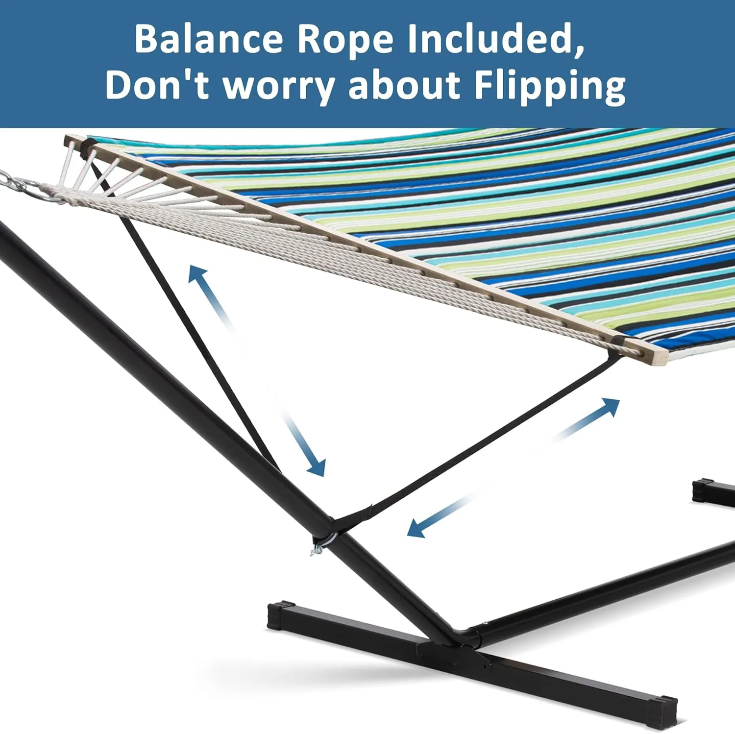 SUNCREAT Hammock with Stand 2 Person Heavy Duty, Freestanding Hammock with Spreader Bar, Soft Pillow, Green Stripes