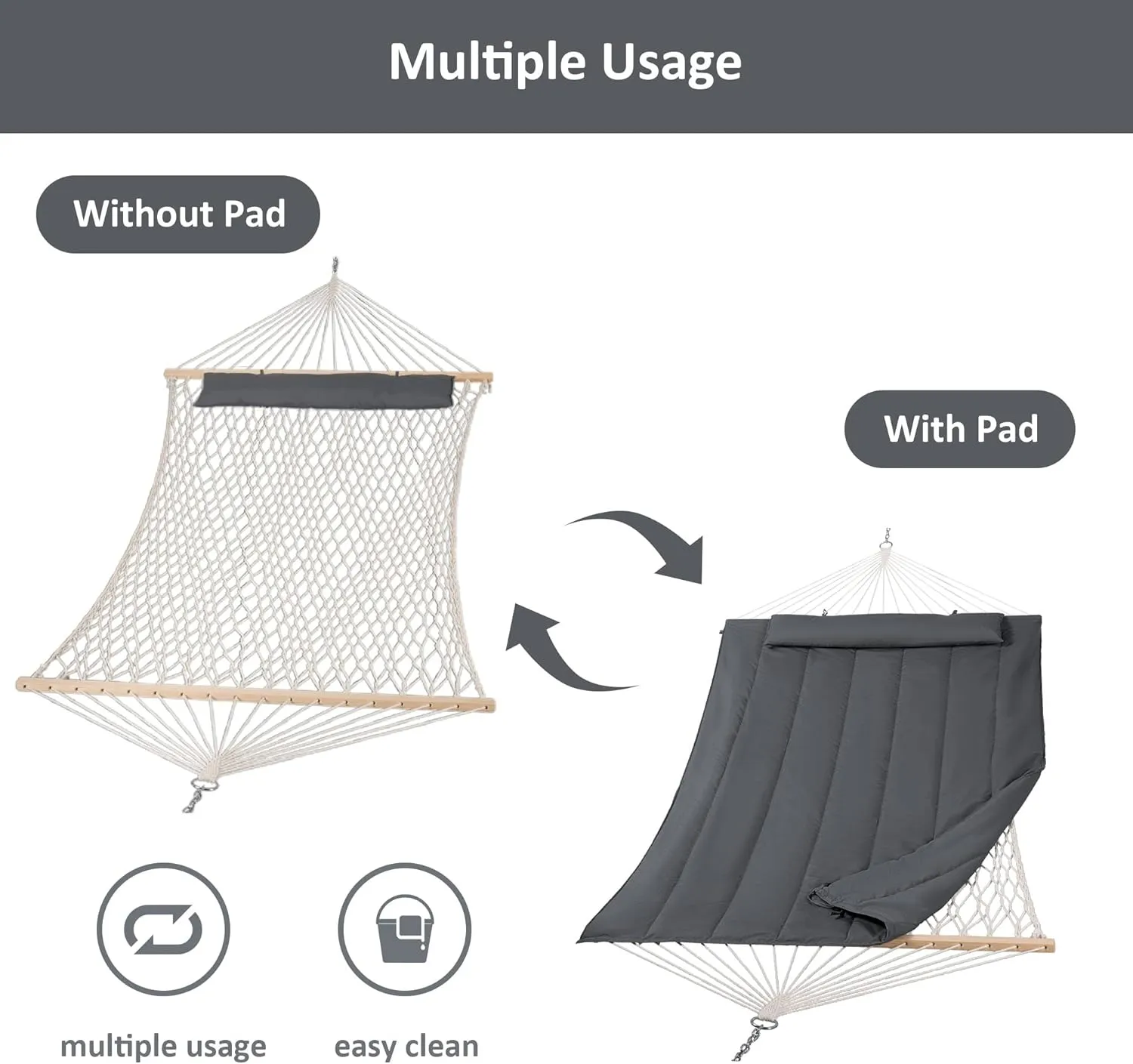 SUNCREAT Hammocks for Outside, Two Person Hammock for Patio, Garden, Porch, Outdoor, Dark Grey