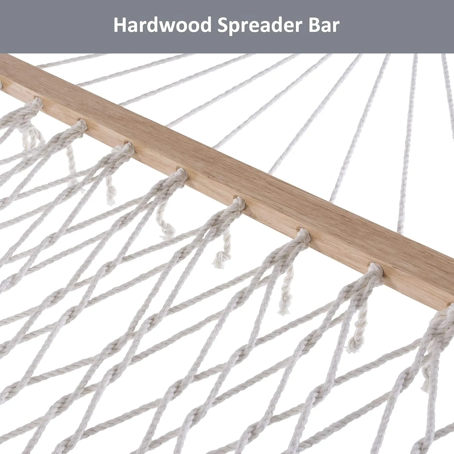 SUNCREAT Hammocks Heavy Duty Hammock with Hardwood Spreader Bar, Double Rope Hammock with Polyester Pad, Grey