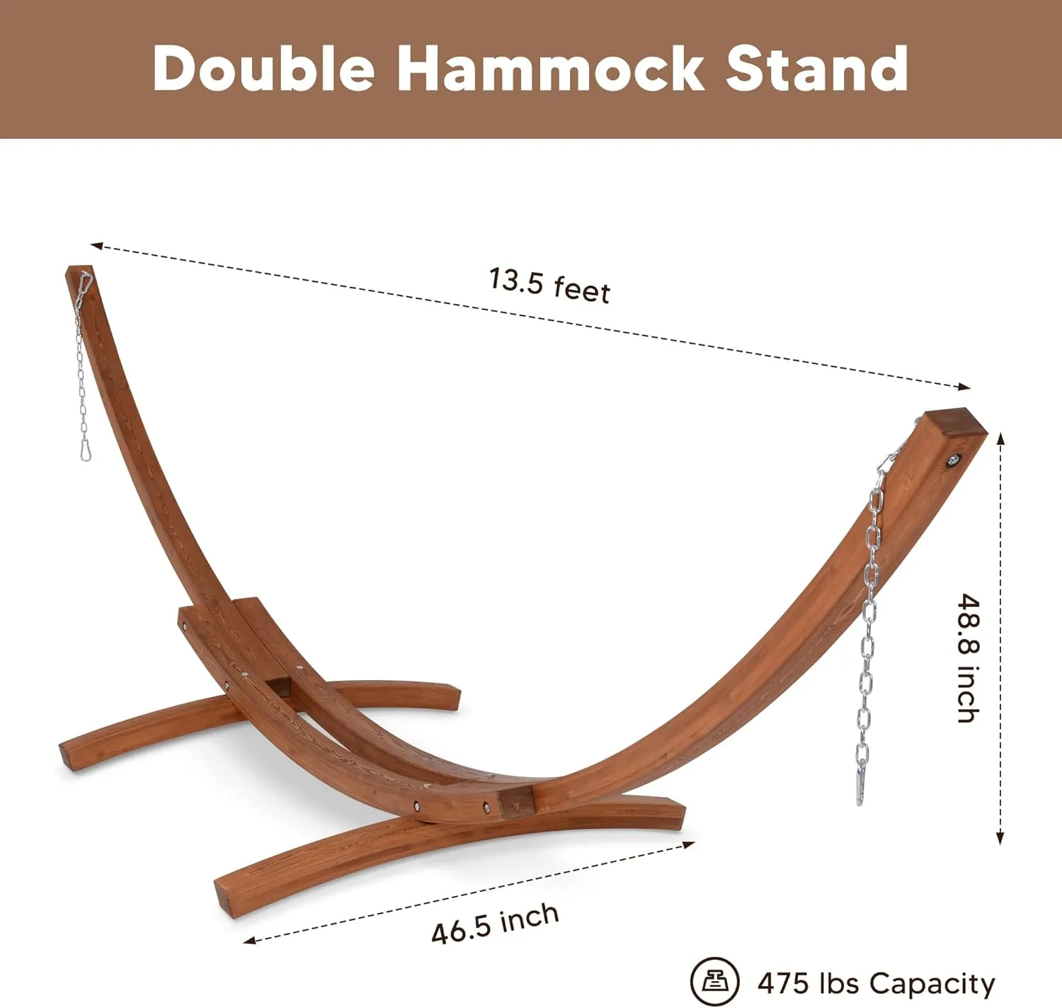SUNCREAT Hammocks Patio Hammock with Stand, 2 Person Heavy Duty Curved Hammock with 13.5 ft Wooden Stand, Tan