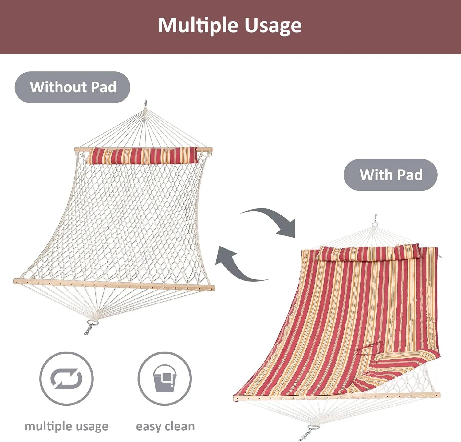 SUNCREAT Hammocks Portable Hammock with Stand, Hammock with Stand 2 Person Heavy Duty for Bedroom, Backyard, Patio, Balcony, Red Stripe